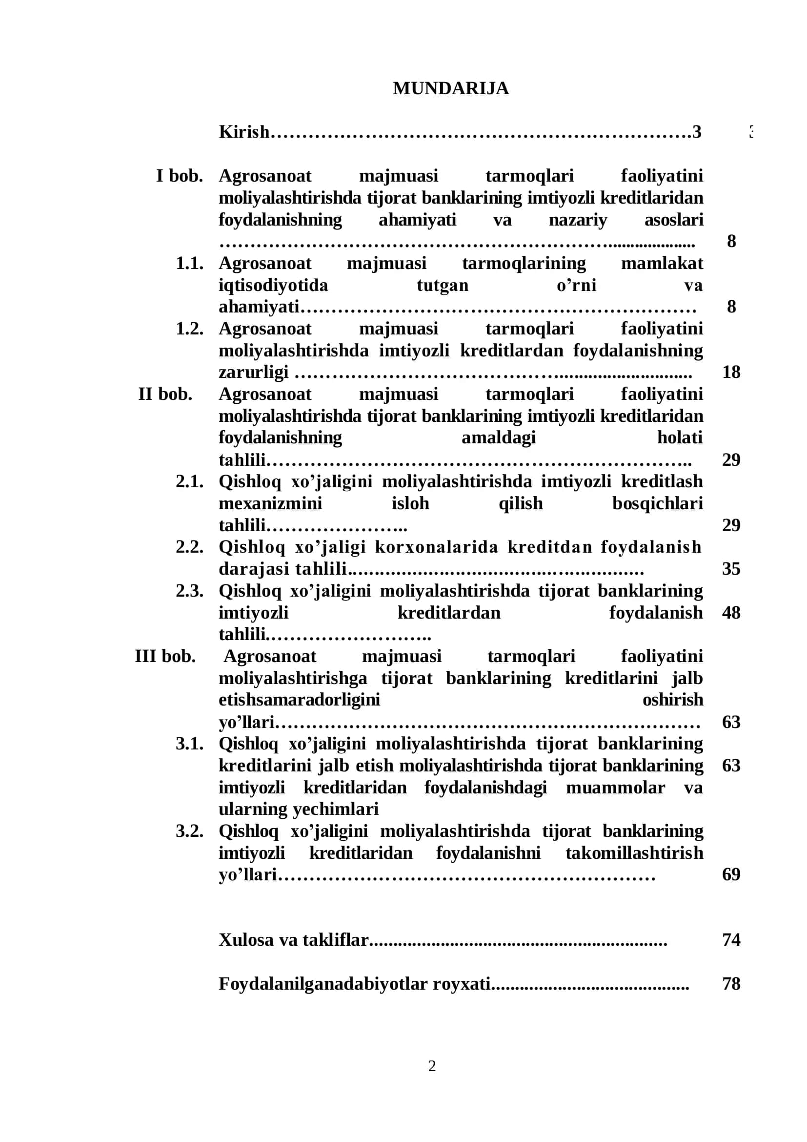 AGROSANOAT MAJMUASI TARMOQLARI FAOLIYATINI MOLIYALASHTIRISHDA TIJORAT BANKLARINING KREDITLARINI JALB ETISH 2