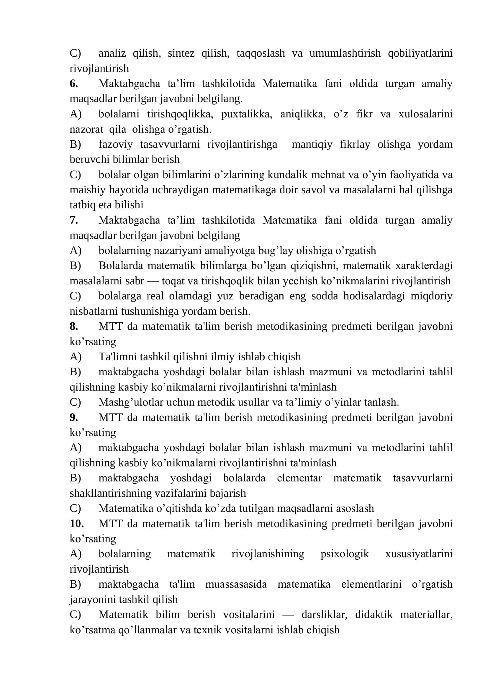 Amaliy mashg’ulot - Boshlang’ich matematik tushunchalarni shakllantirish nazariyasi va metodikasi 2