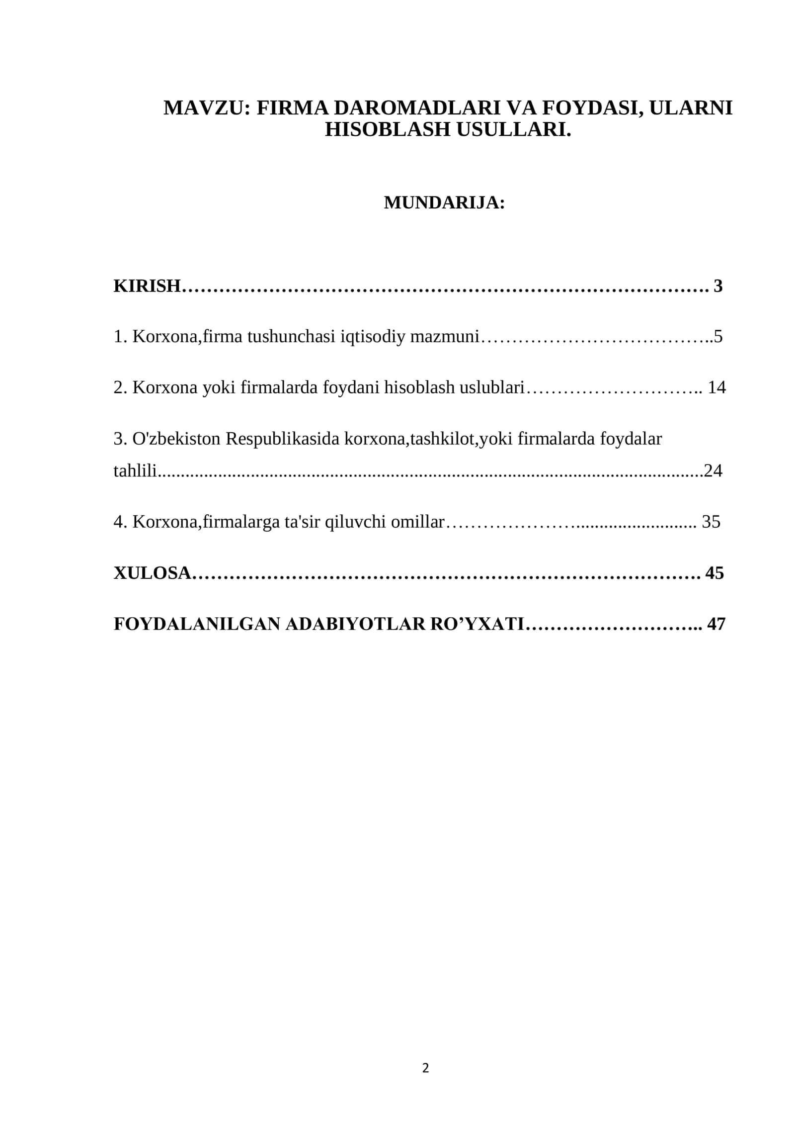 Firma daromadlari va foydasi, ularni hisoblash usullari 2