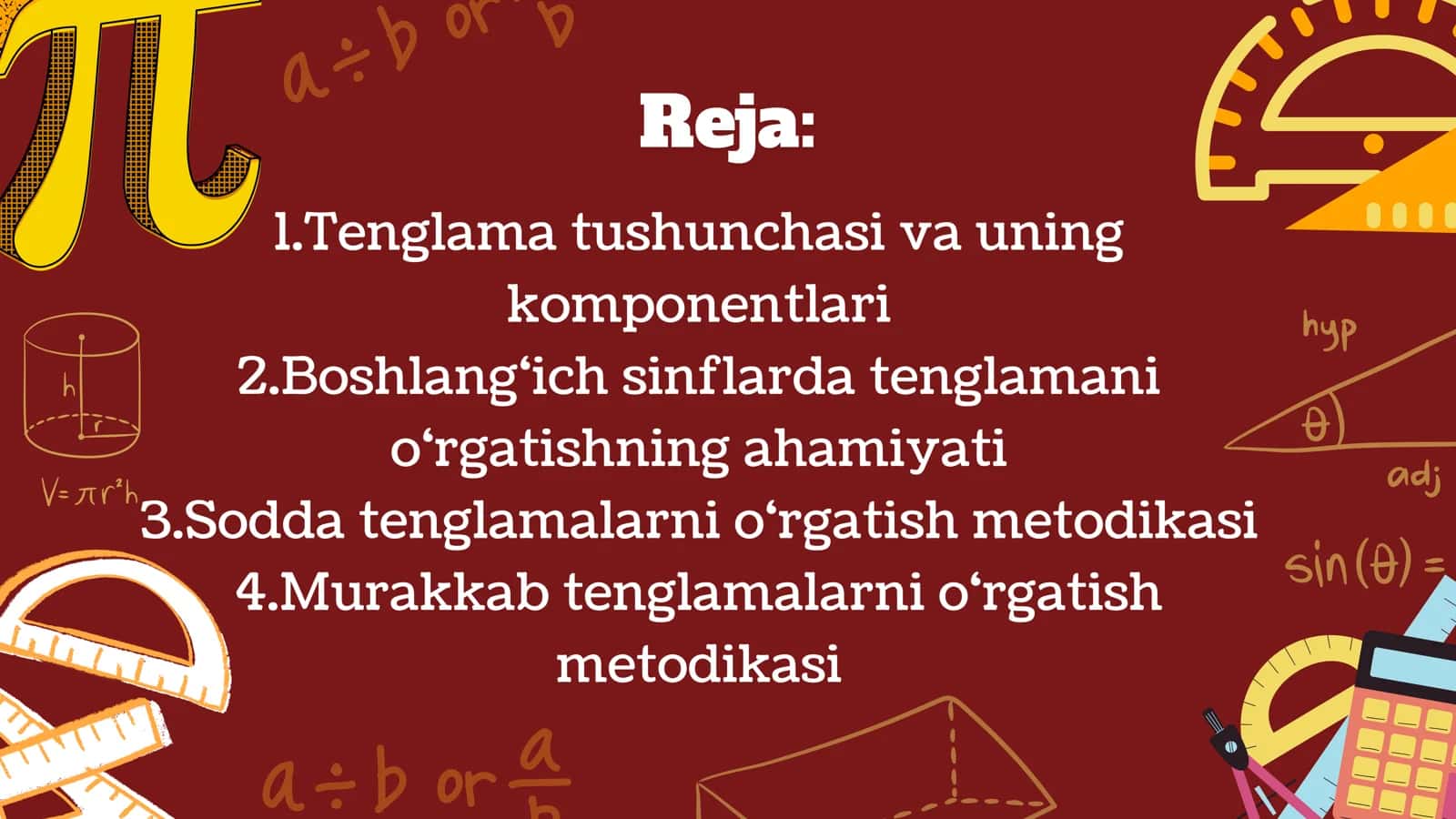 Tenglama va uni yechishga o‘rgatish usullari, sodda va murakkab tenglamalarni o‘rgatish metodikasi 2