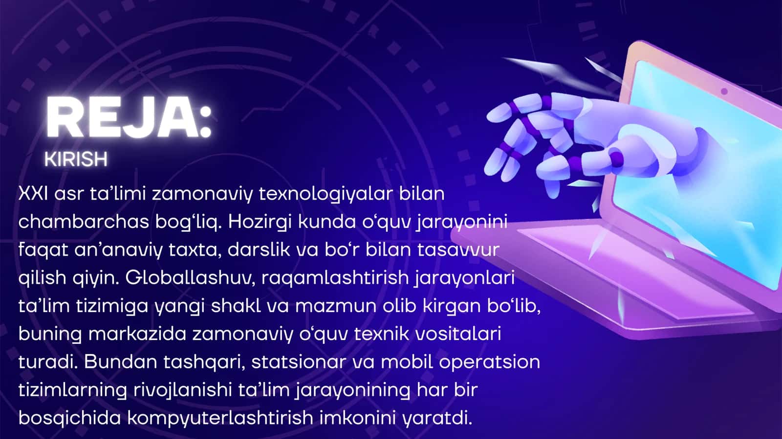 Zamonaviy òquv texnik vositalari,satsionar va mobil operatsion tizim turlari. 2