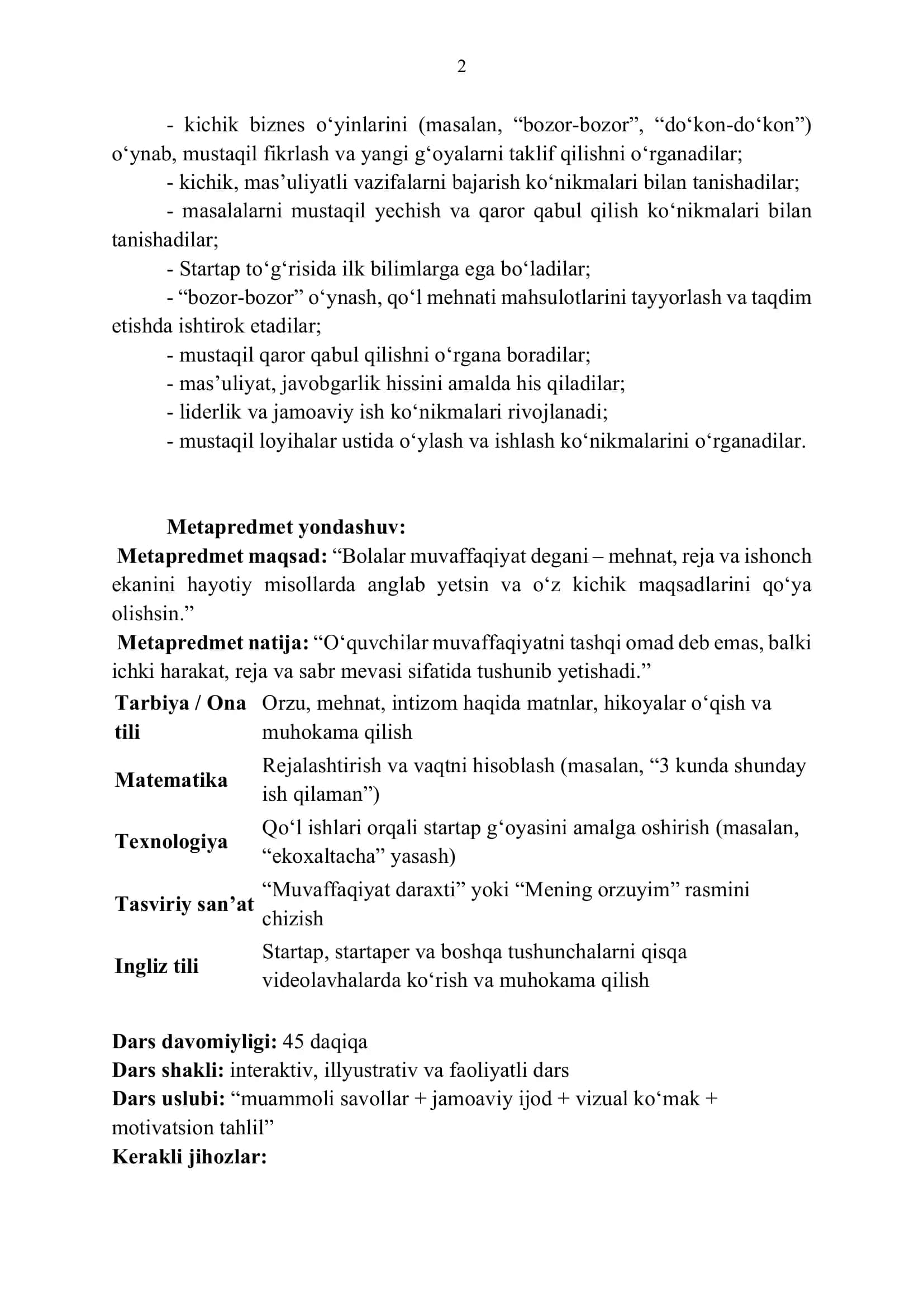 Kelajak soati 1-4 sinf 20-mavzu Boʻlajak Startuper 2