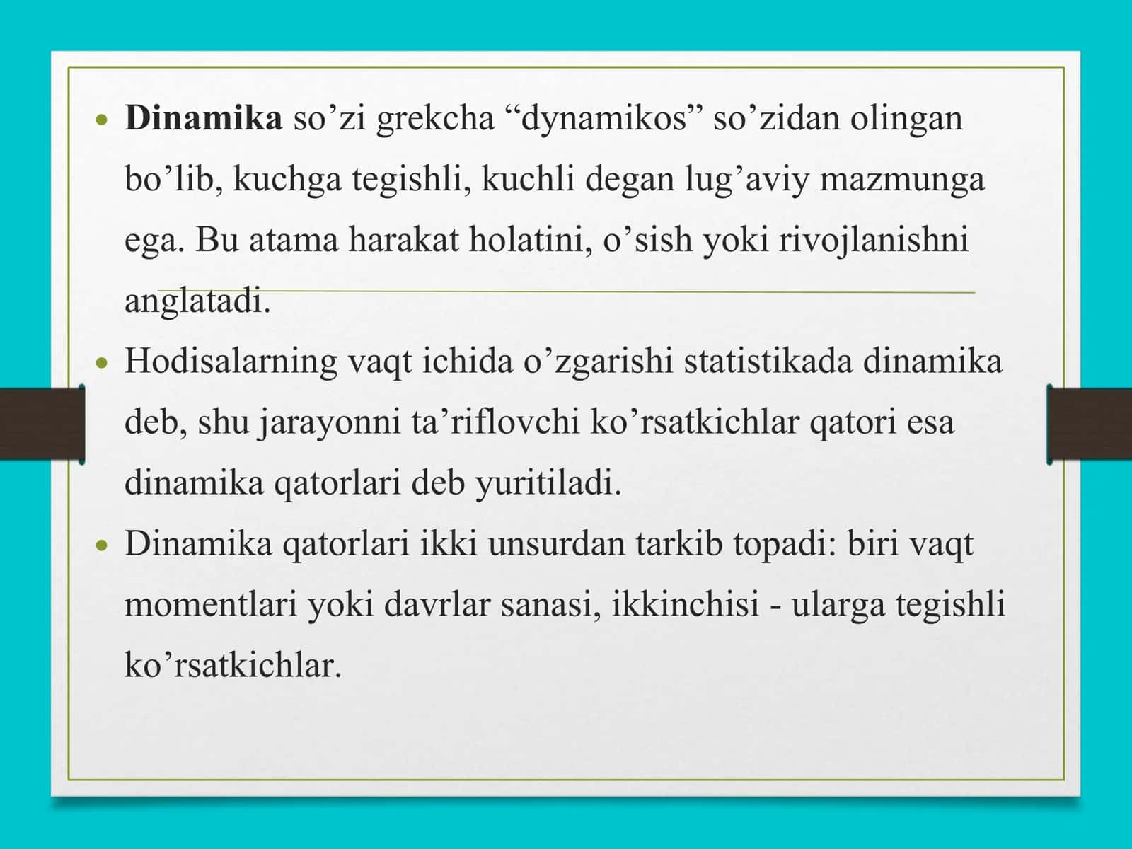 Dinamika qatorlarini tahlil qilish ko’rsatkichlari 2