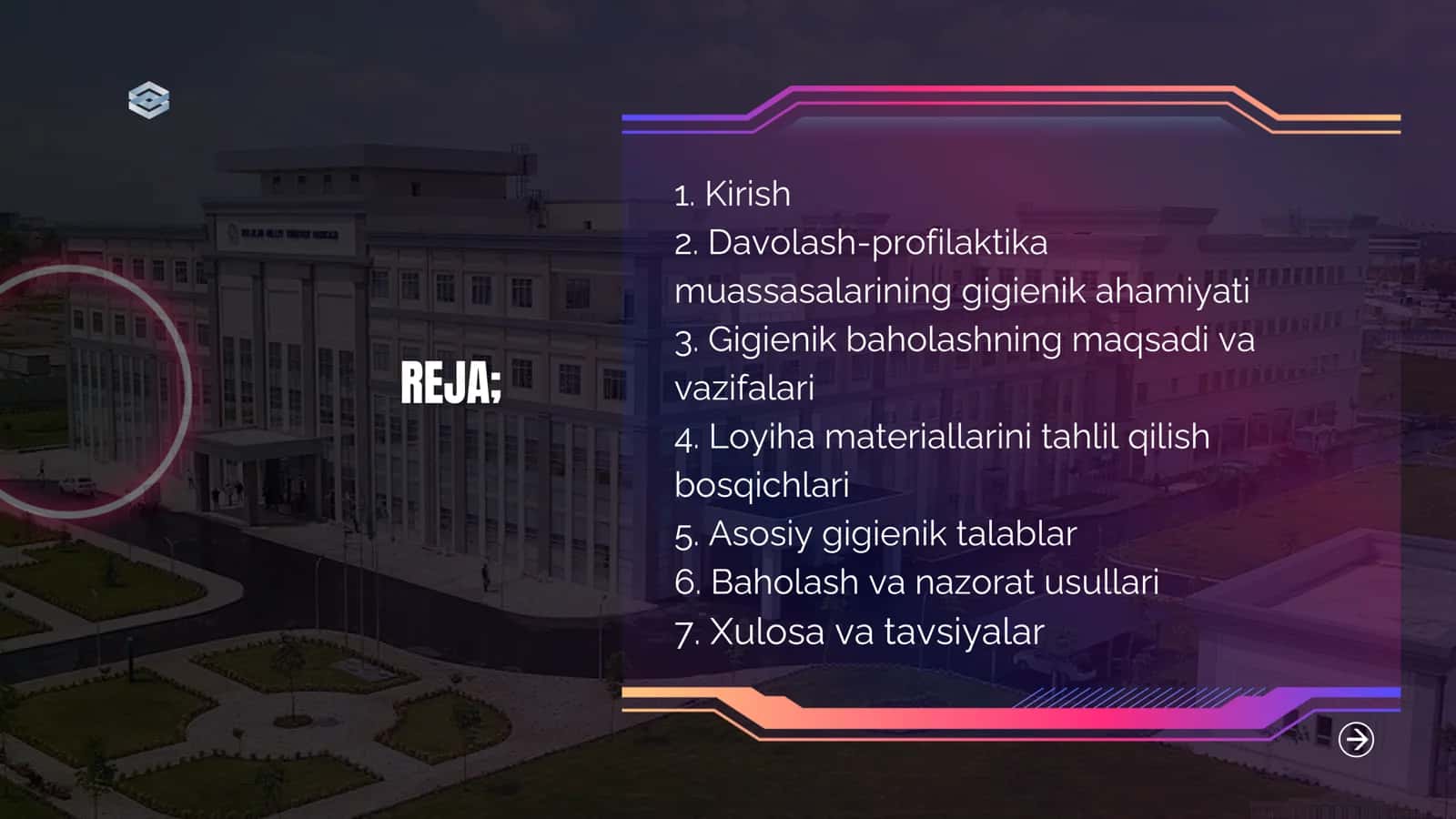 LOYIHA MATERIALLARI BO'YICHA DAVOLASH-PROFILAKTIKA MUASSASALARINI GIGIENIK BAHOLASH 2