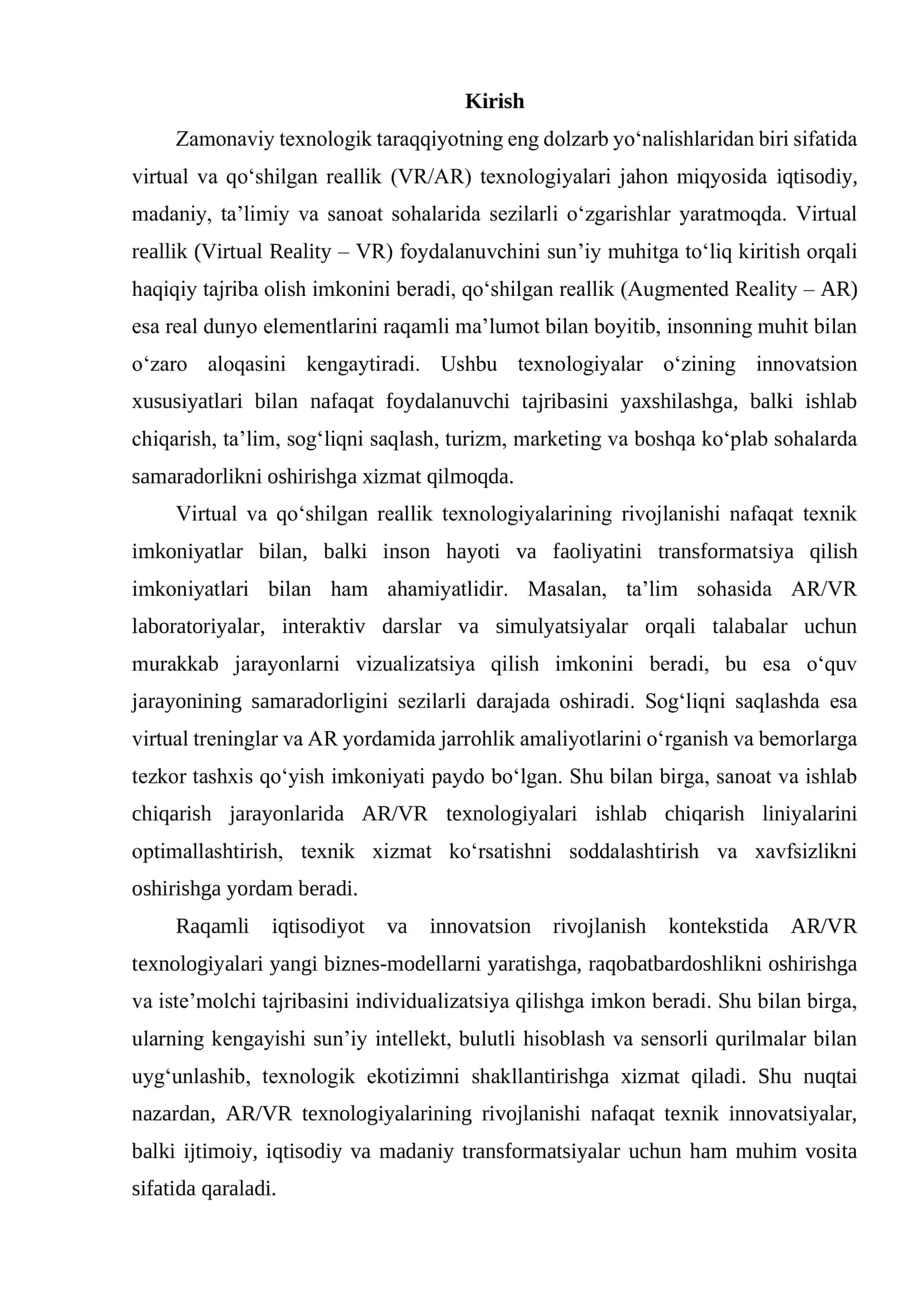 VIRTUAL VA QO‘SHILGAN REALLIK (ARVR) TEXNOLOGIYALARINING RIVOJLANISHI 2
