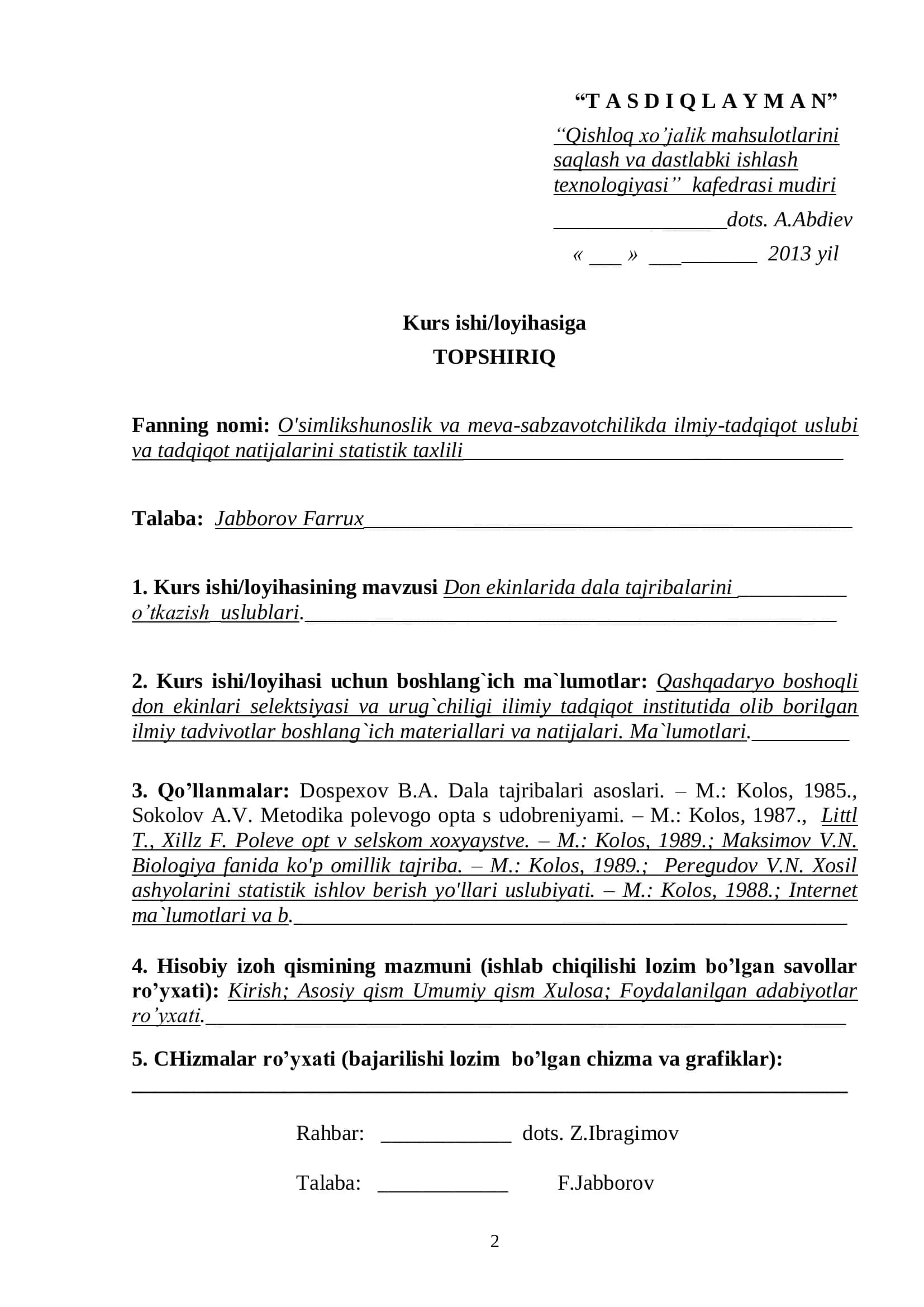 O'simlikshunoslik va meva-sabzavotchilikda ilmiy-tadqiqot uslubi va tadqiqot natijalarini statistik taxlili 2