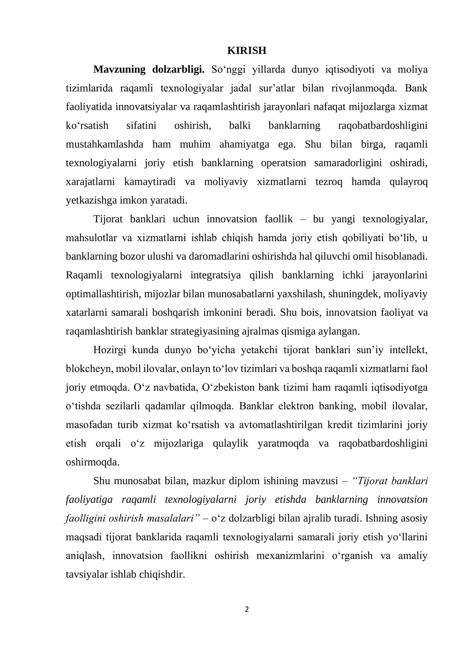 Tijorat banklari faoliyatiga raqamli texnologiyalarni joriy etishda 2