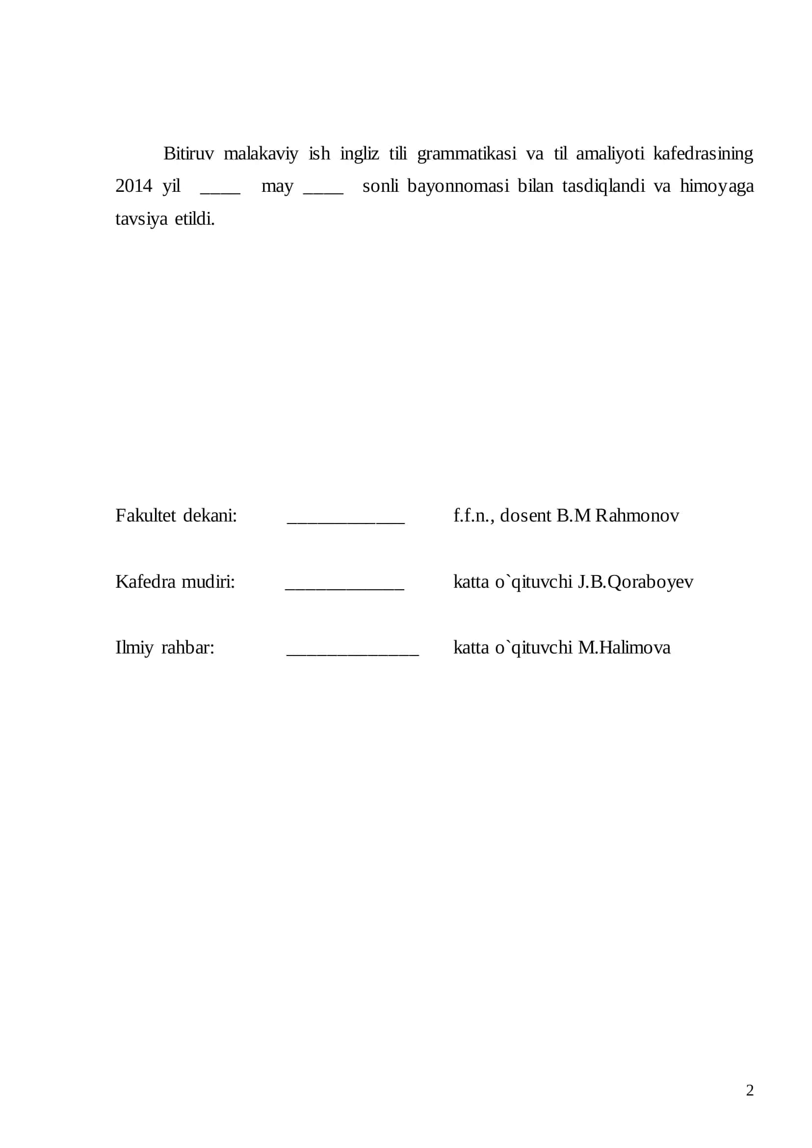Bitiruv malakaviy ish ingliz tili grammatikasi va til amaliyoti kafedrasining 2