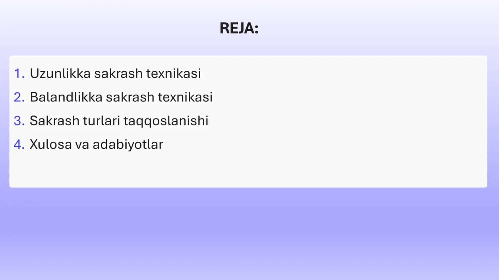 Uzunlikka va Balandlikka Sakrash Texnikasi 2