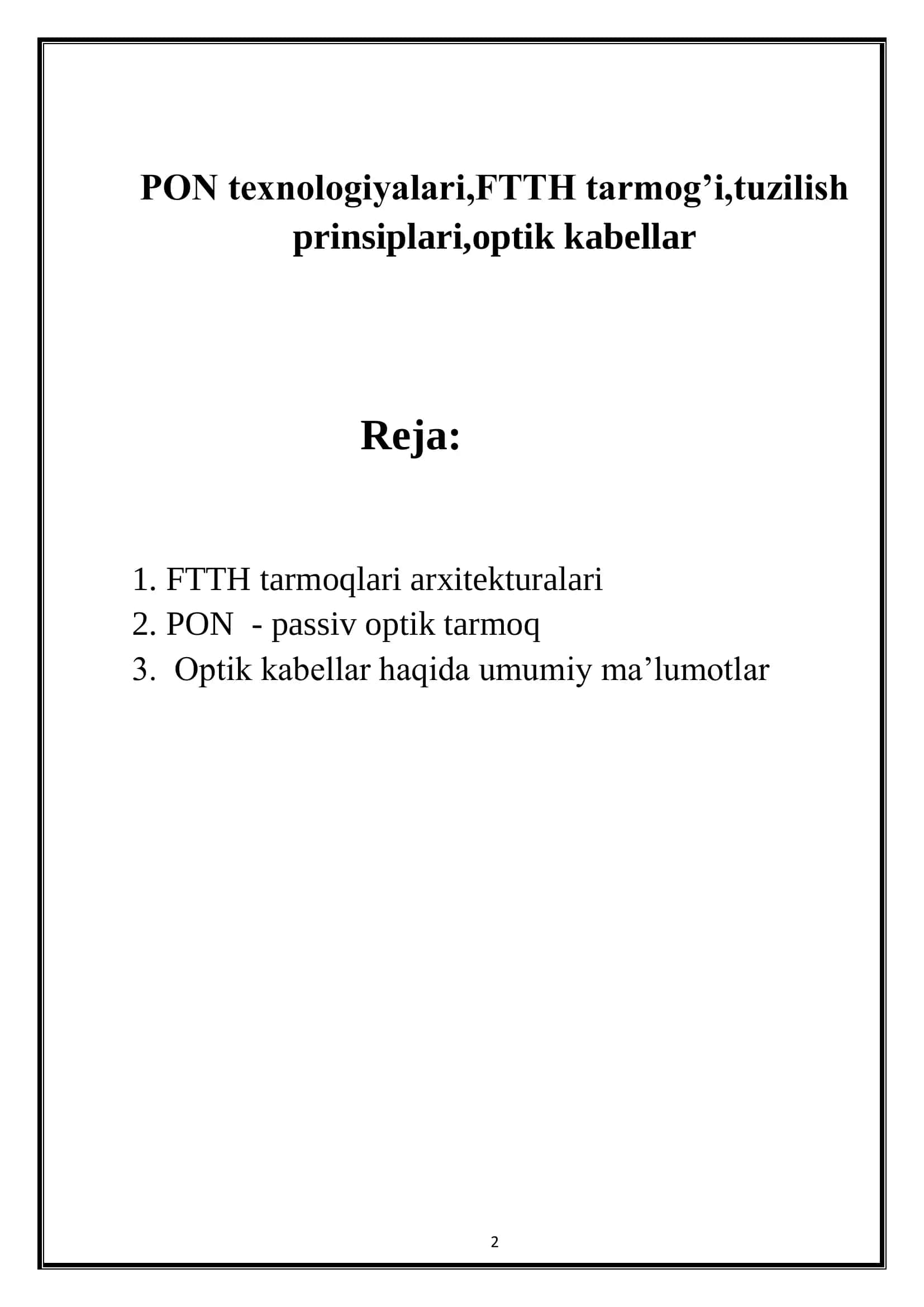 FTTH tarmoqlari arxitekturalari 2