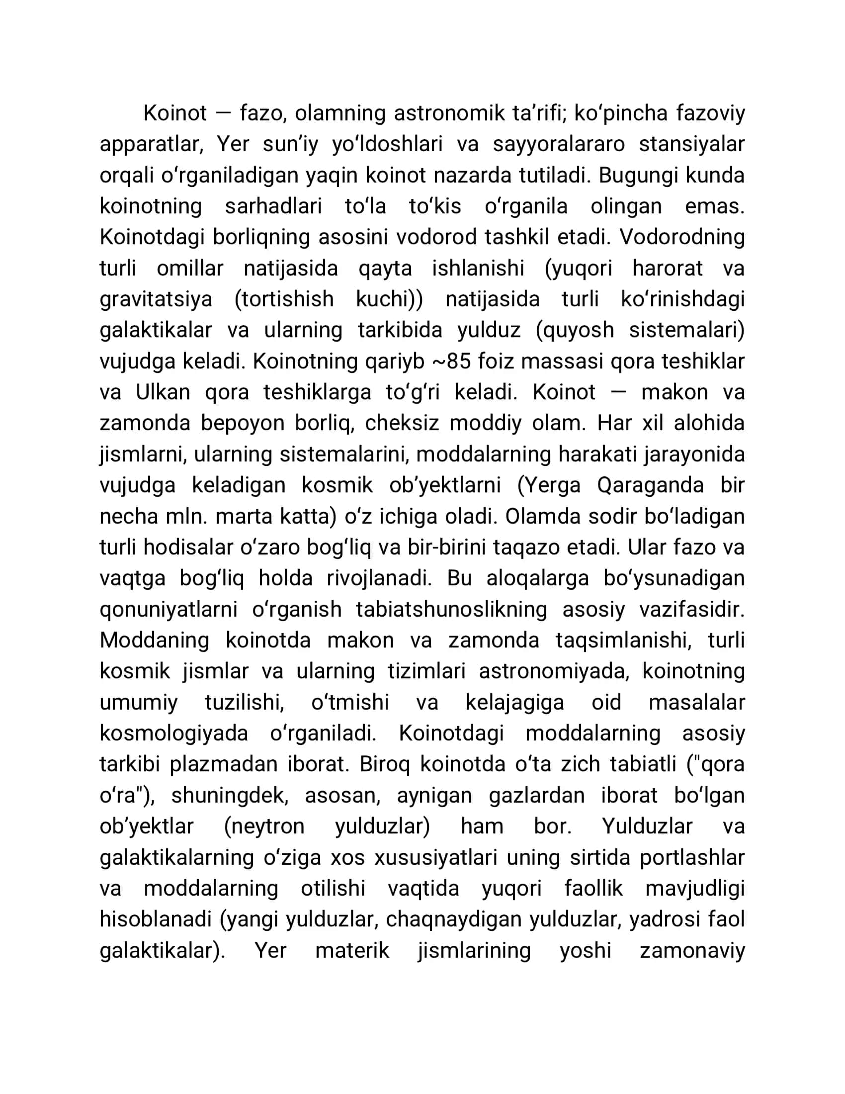 Koinot tuzilishi haqida maʼlumot 2