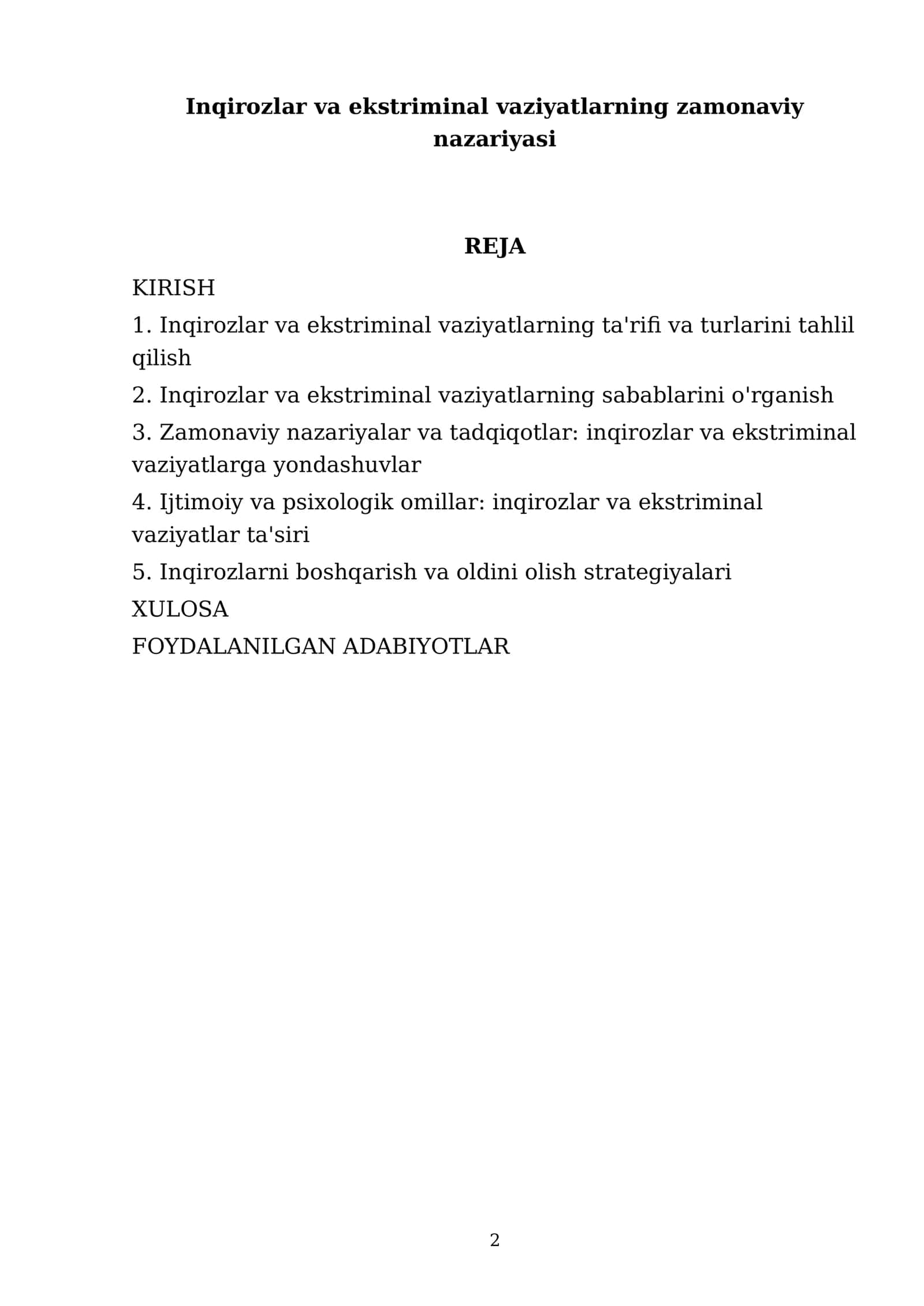 Inqirozlar va ekstriminal vaziyatlarning zamonaviy nazariyasi 2