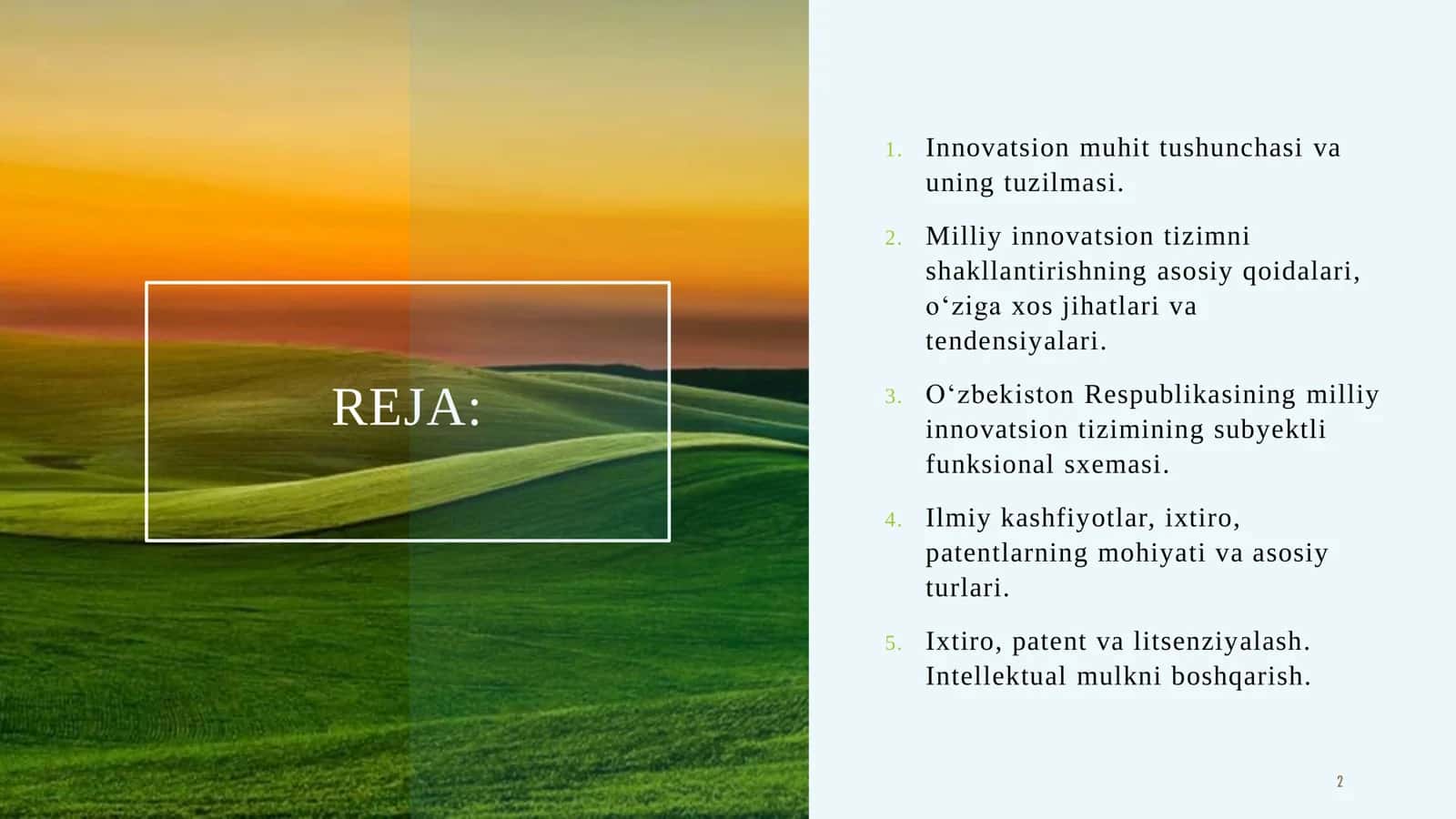 FAN: INNOVATSION IQTISODIYOT 2