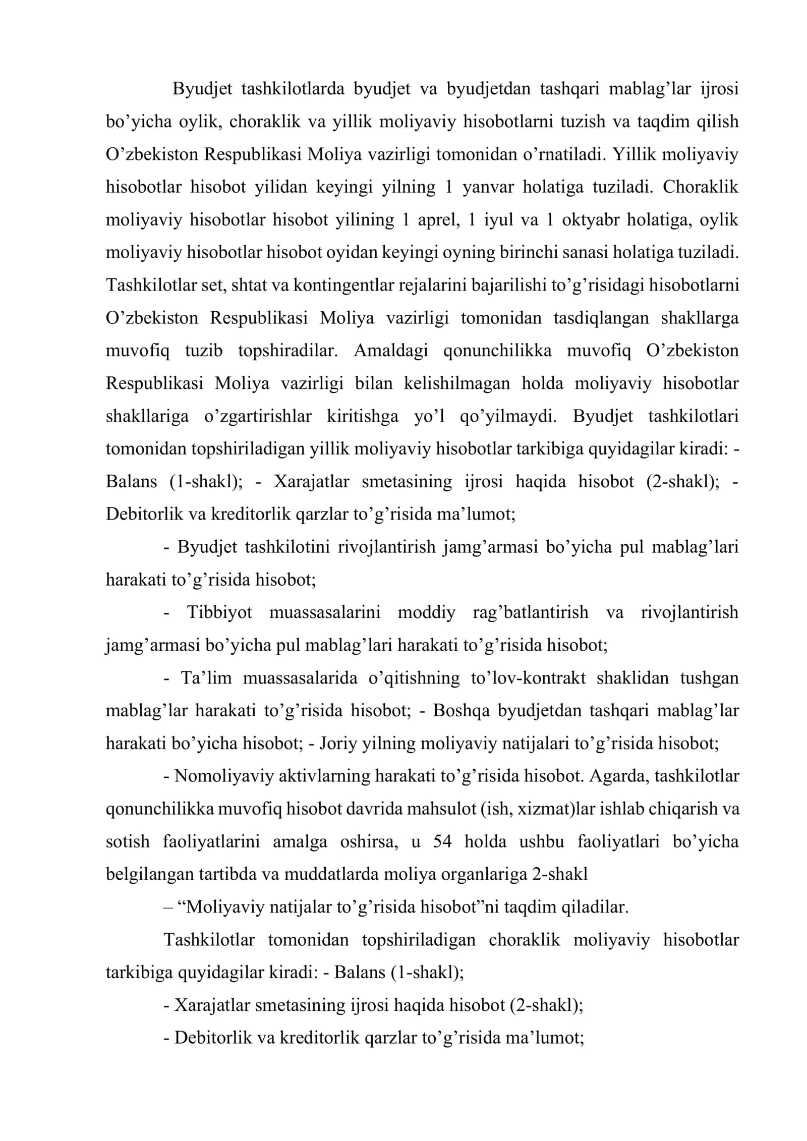 Byudjet tashkilotlarida moliyaviy hisobotlar 2