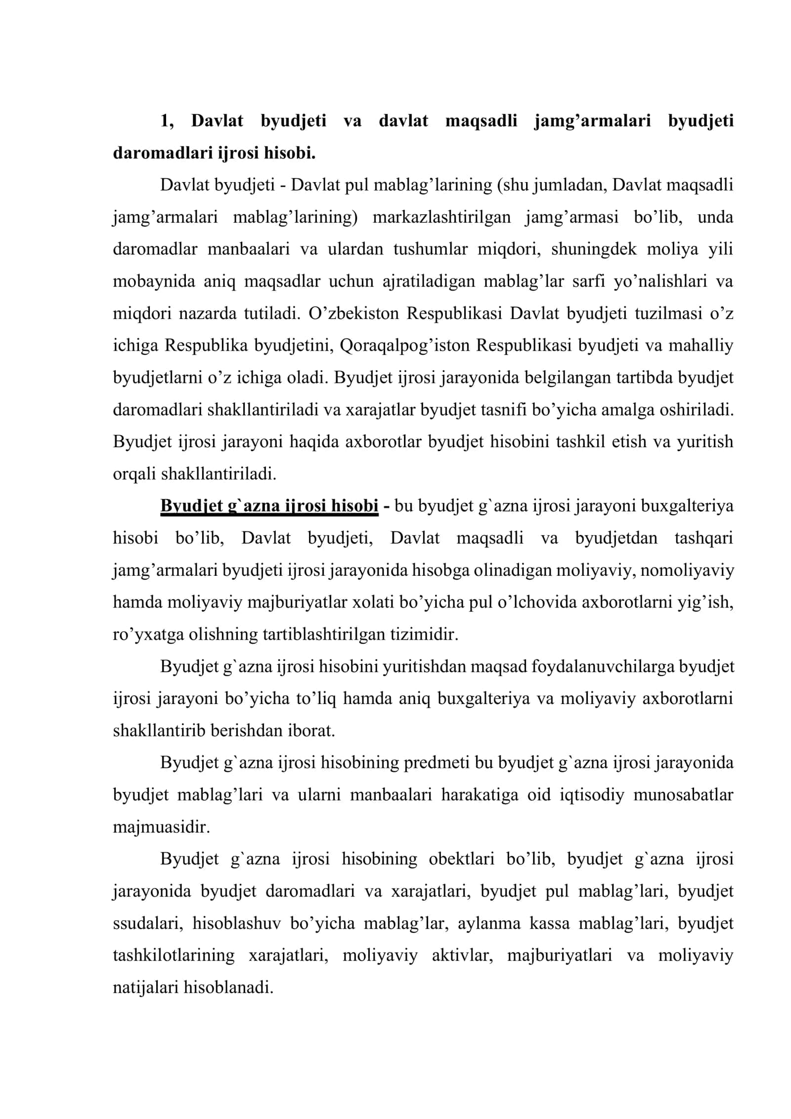 Davlat byudjeti va davlat maqsadli jamg’armalari byudjeti ijrosi hisobining tashkiliy uslubiy jihatlari 2