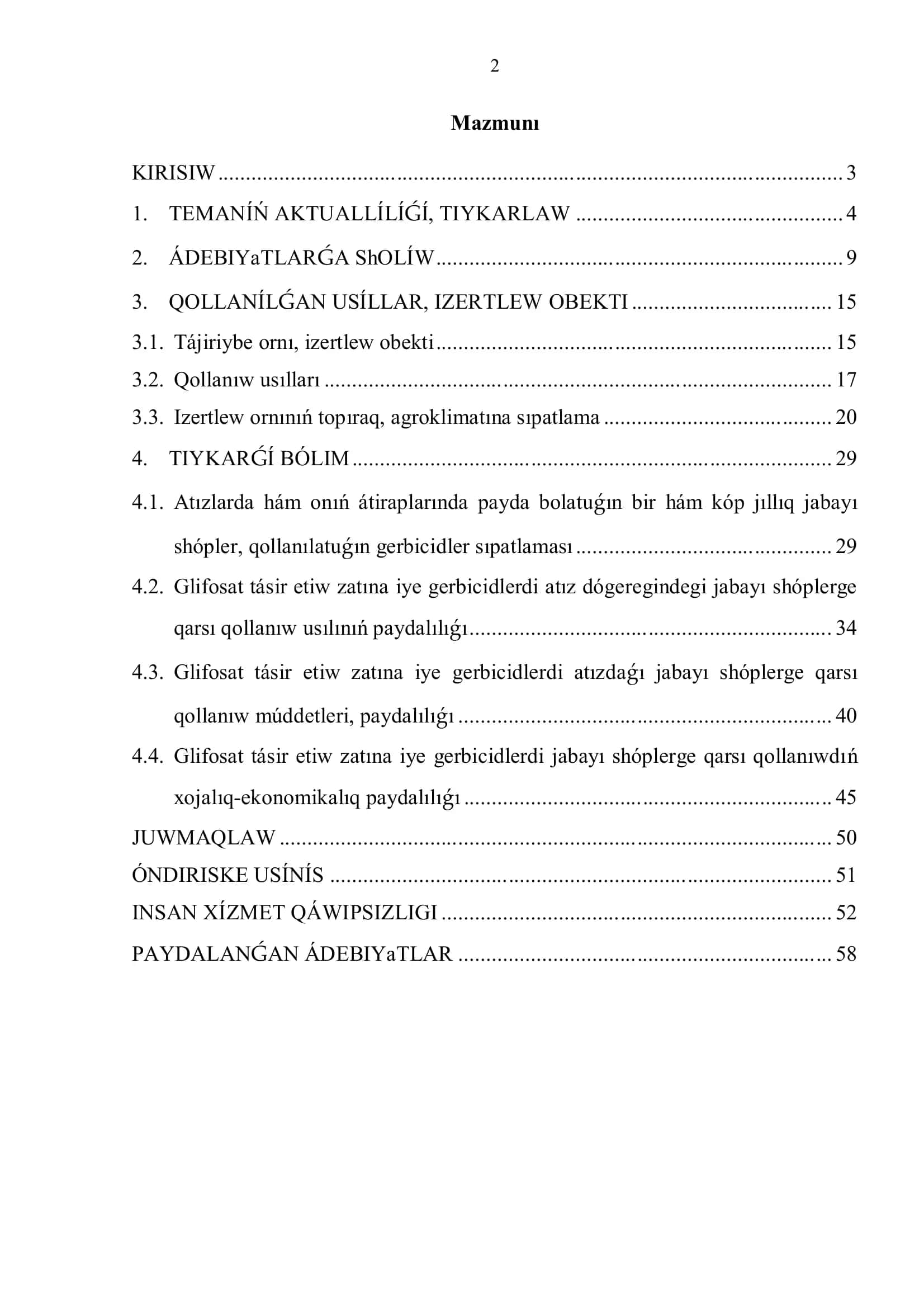 BAKALAVRIAT 5410300-ÓSIMLIKLERDI QORǴAW HÁM KARANTINI TÁLIM BAǴDARÍ 2