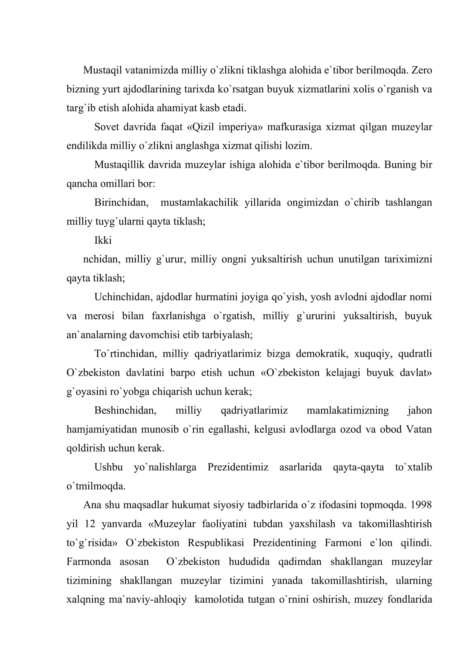Mustaqillik davrida O`zbekistonda muzeylar va muzey ishi 2
