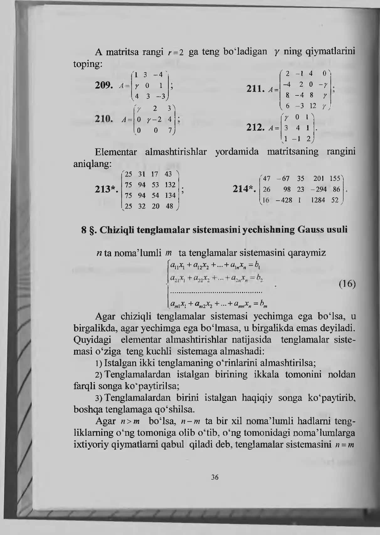 Elementar almashtirishlar yordamida matritsaning rangini aniqlang 2