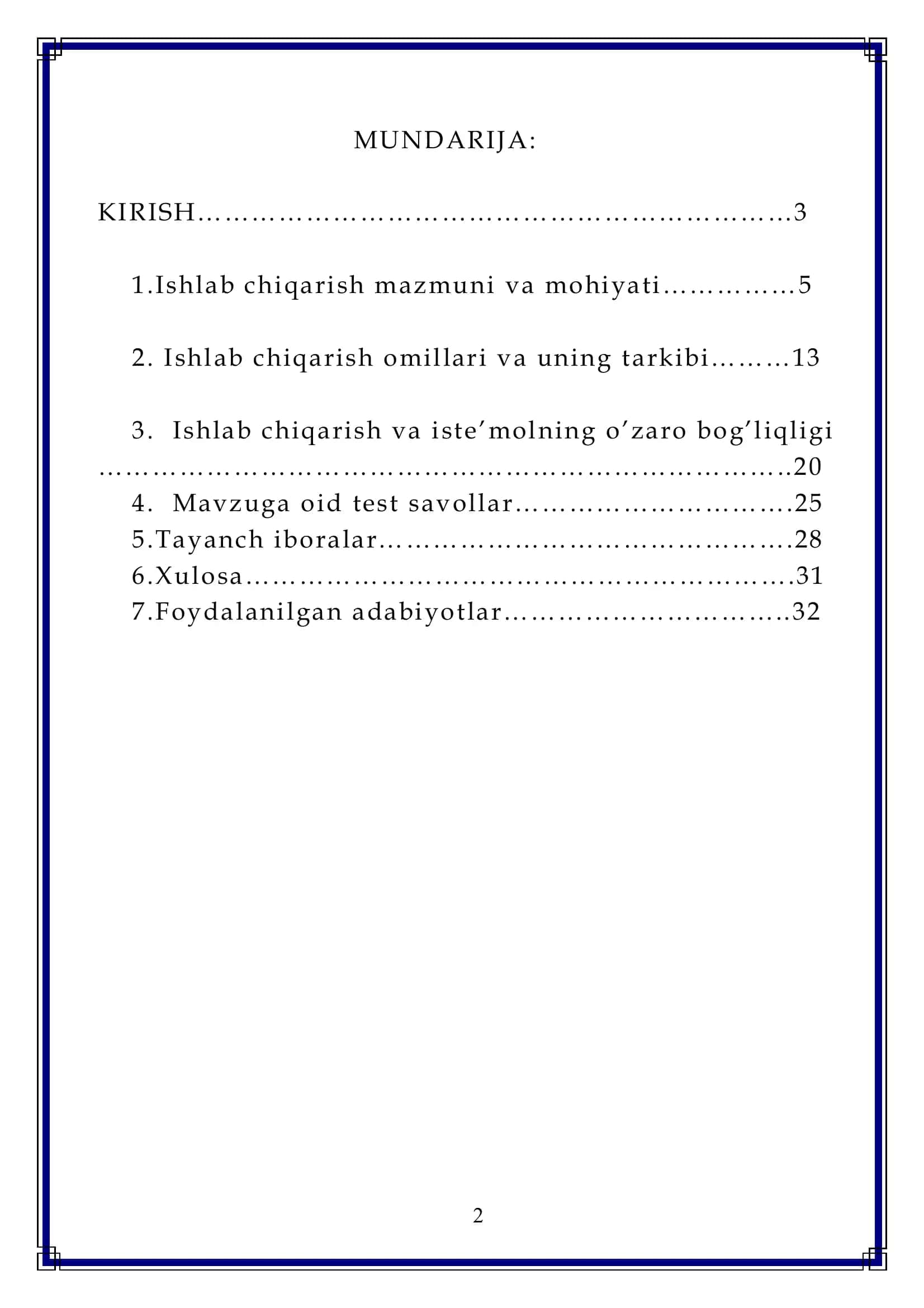 Ishlab Chiqarish va Iste'mol 2
