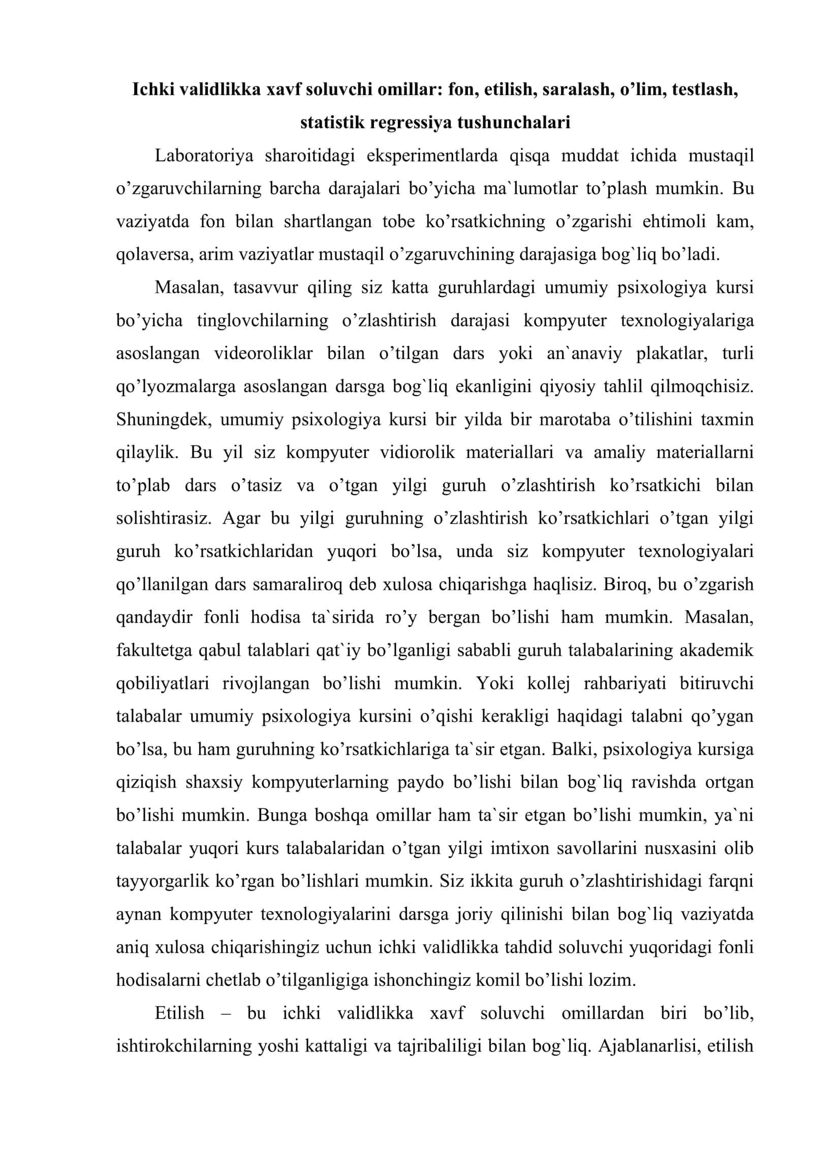 Eksperimentlarni o’tkazish shart-sharoitlari va bosqichlari 2