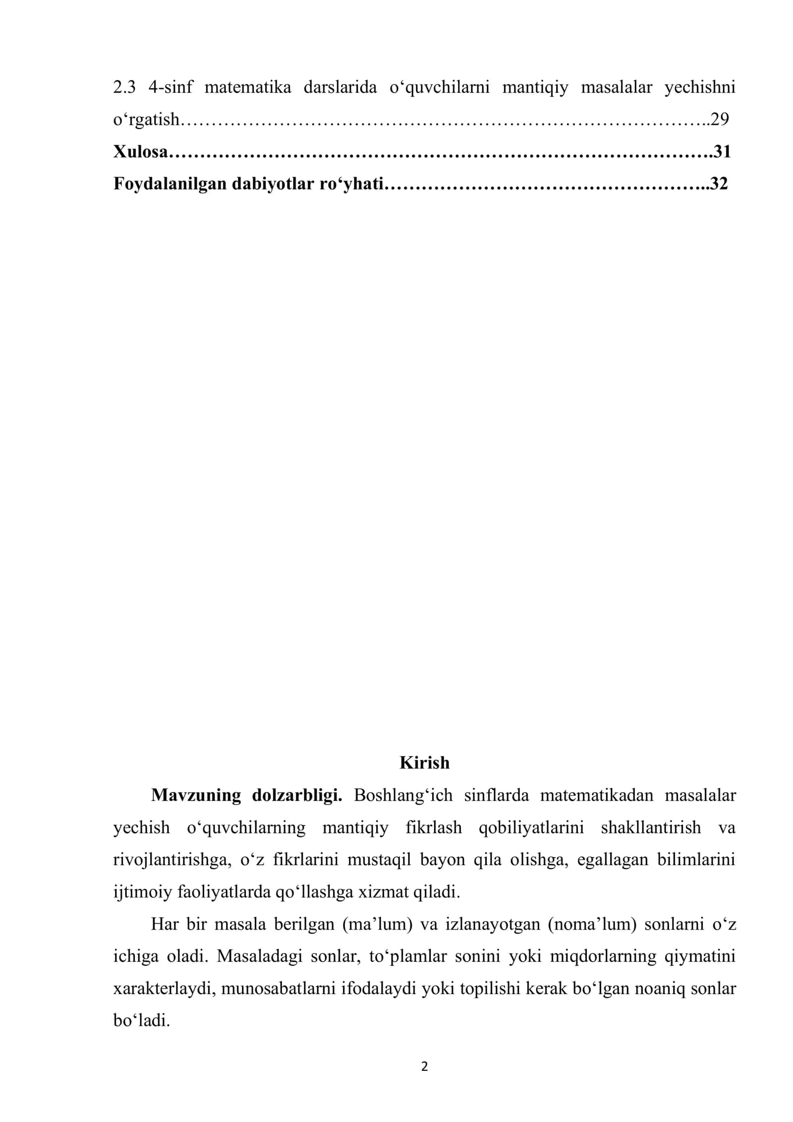 4-sinf o‘quvchilariga jadval ko‘rinishdagi topshiriqlar bilan 2