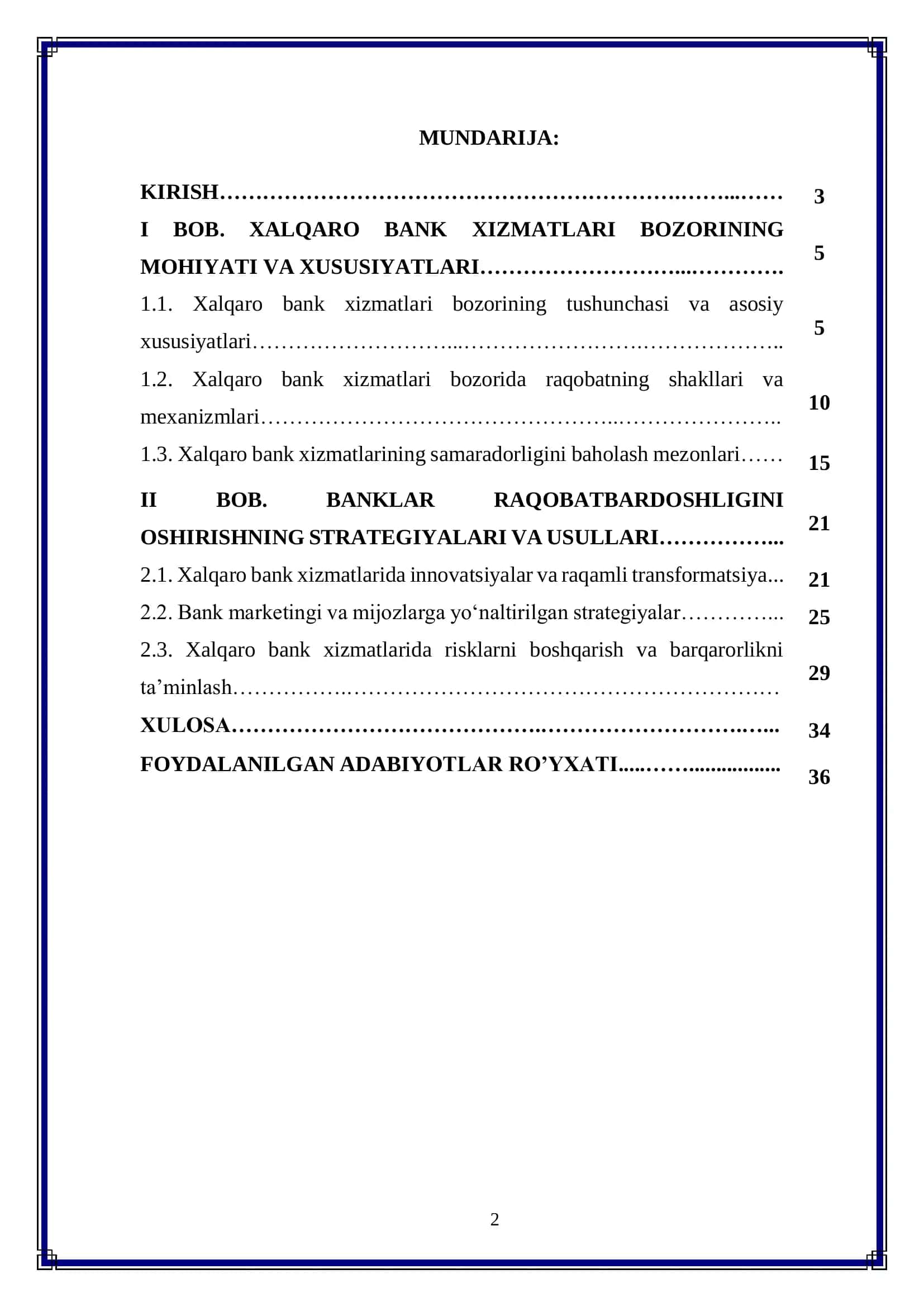 Xalqaro bank xizmatlari bozorida banklar raqobatbardoshligini oshirish 2