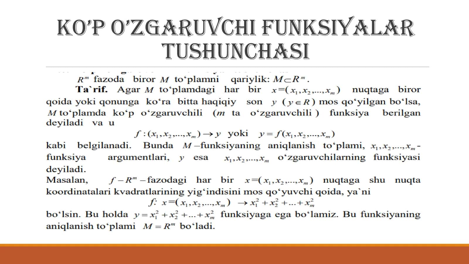 KO’P O’ZGARUVCHI FUNKSIYALAR TUSHUNCHASI 2