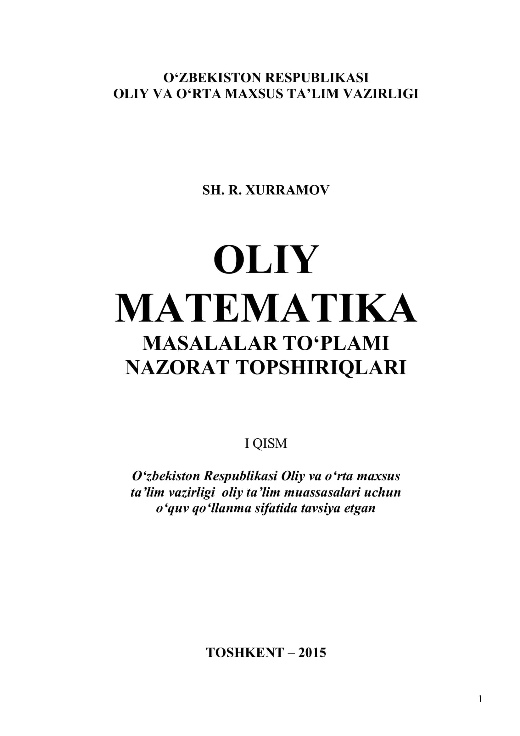 Oliy Matematika Masalalar To'plami 2