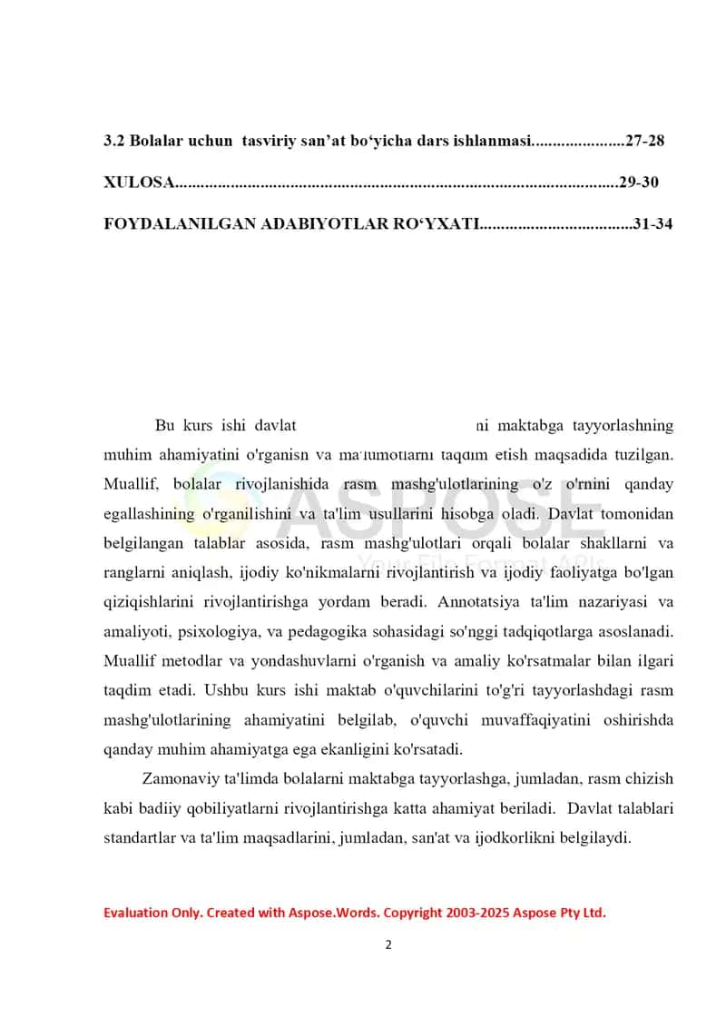 Kurs ishi “Rasm mashgʻulotlarida davlat talablari asosida bolalarni maktabga tayyorlash” 2