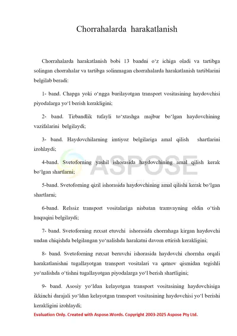 Avtomobillar oqimlari xarakatini tashkil etish chorrahada xarakatlanish. 2