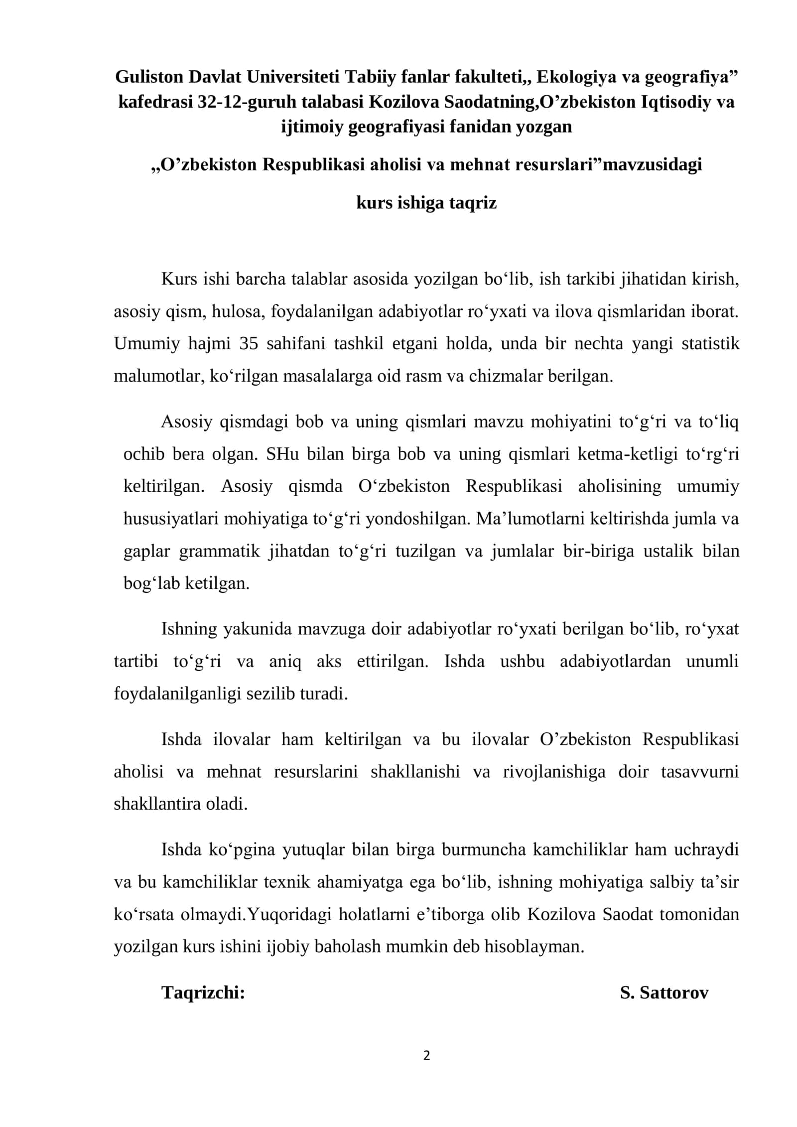 O‘ZBEKISTON RESPUBLIKASINING AXOLISI VA MEHNAT RESURSLARI 2