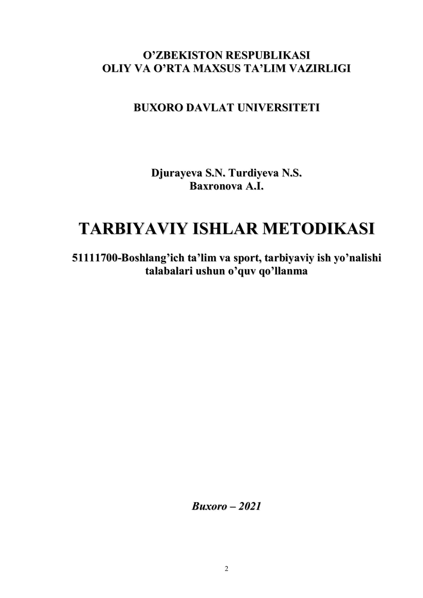 TARBIYAVIY ISHLAR METODIKASI 2