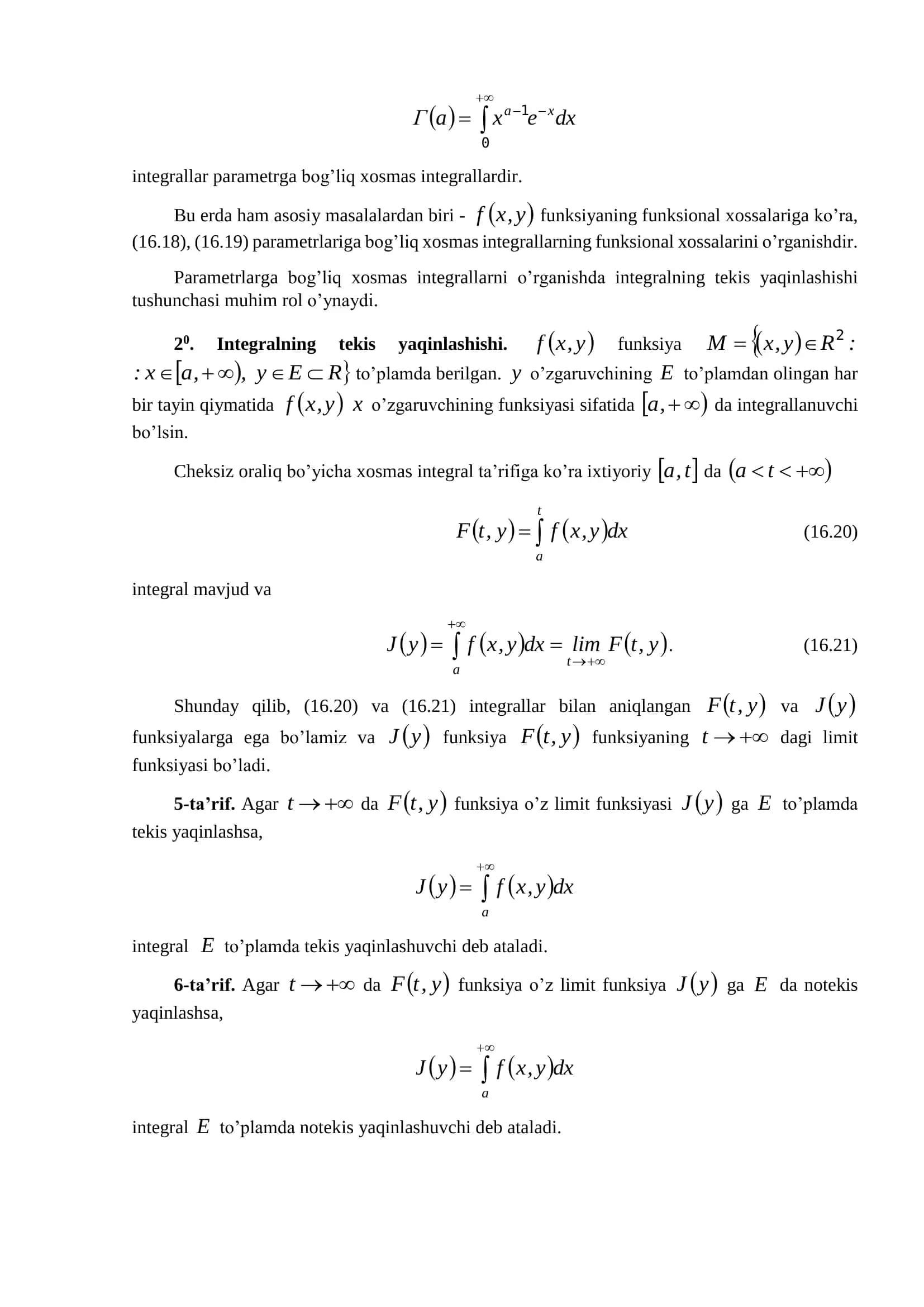 Parametrga bog’liq xosmas integrallar 2