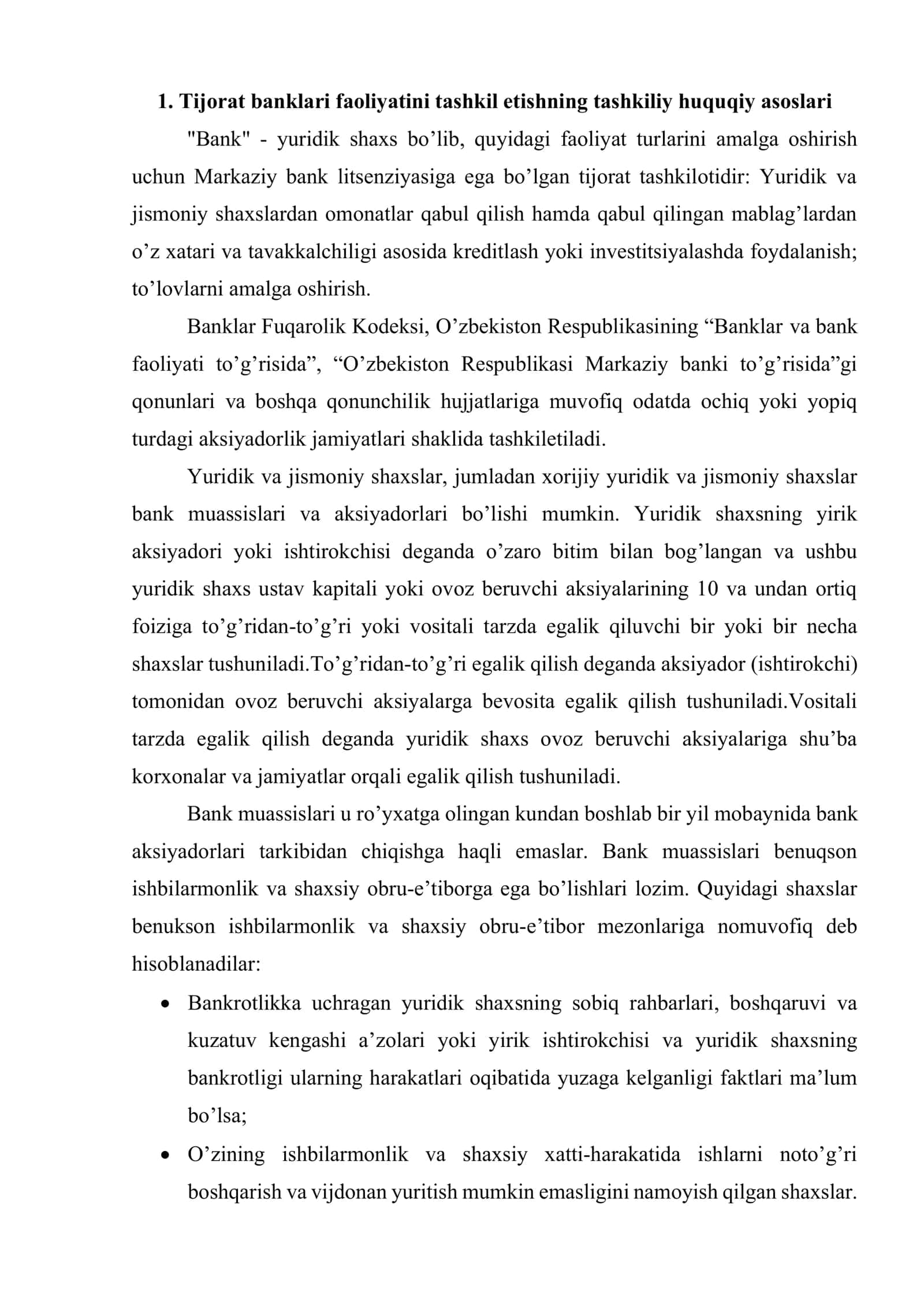 Tijorat banklarining tashkiliy huquqiy asoslari 2