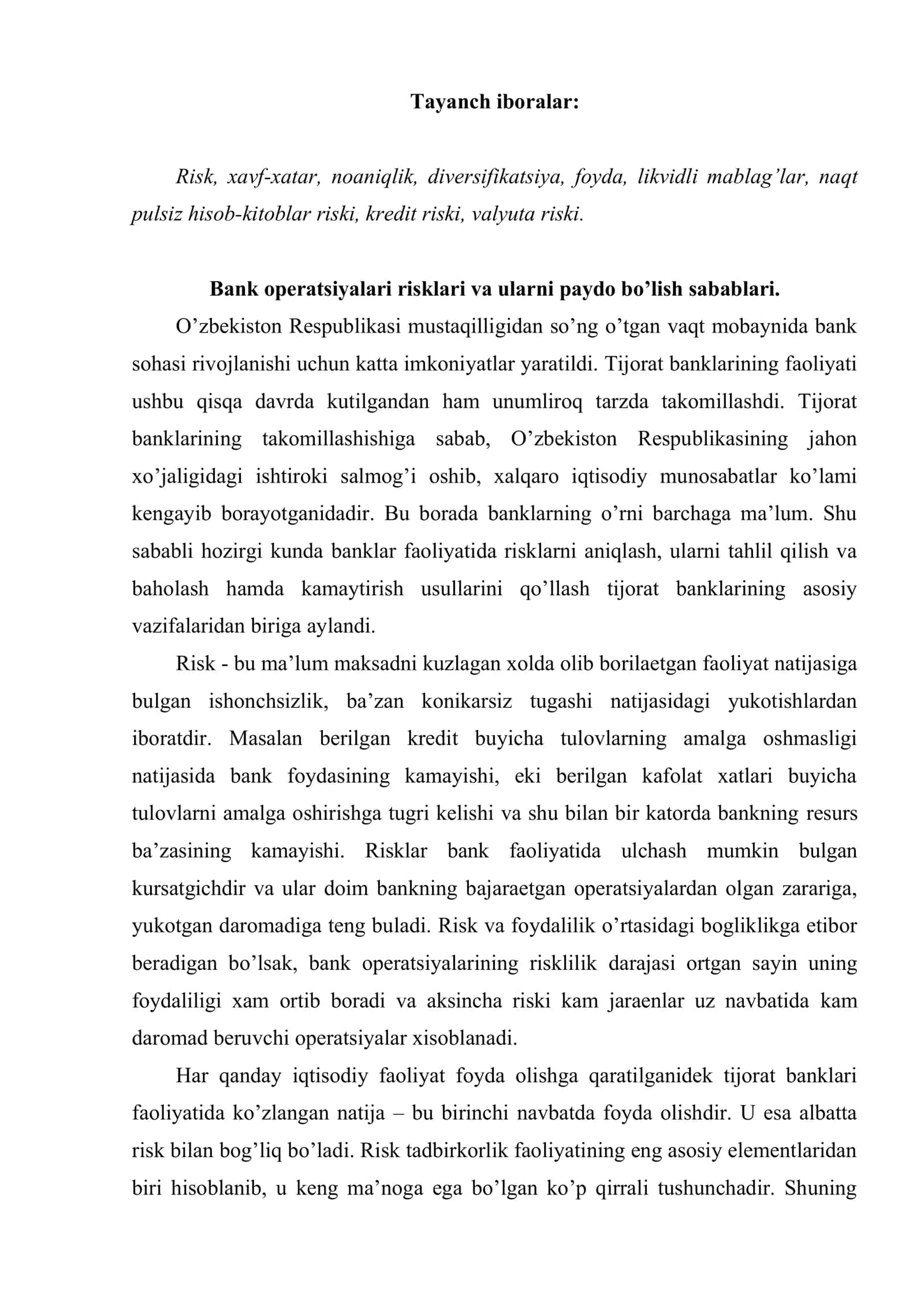 Tijorat banklari risklari va ularni boshqarish usullari 2