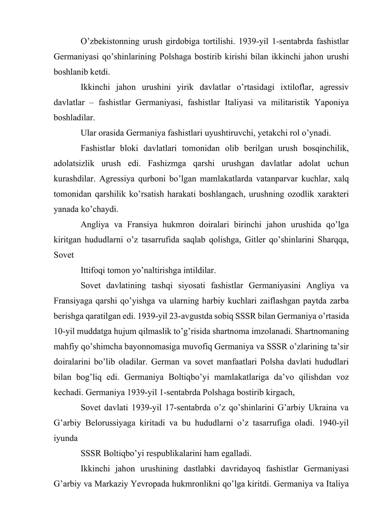 Ikkinchi jahon urushi yillarida o’zbek xalqining fashizm ustidan qozonilgan g’alabaga qo’shgan hissasi 2