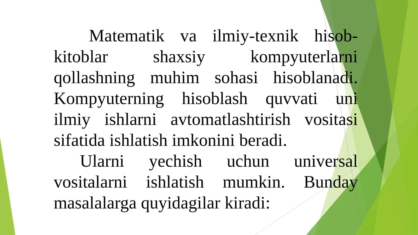 Matematik modellashtirish, sonli taxlil usullari 2