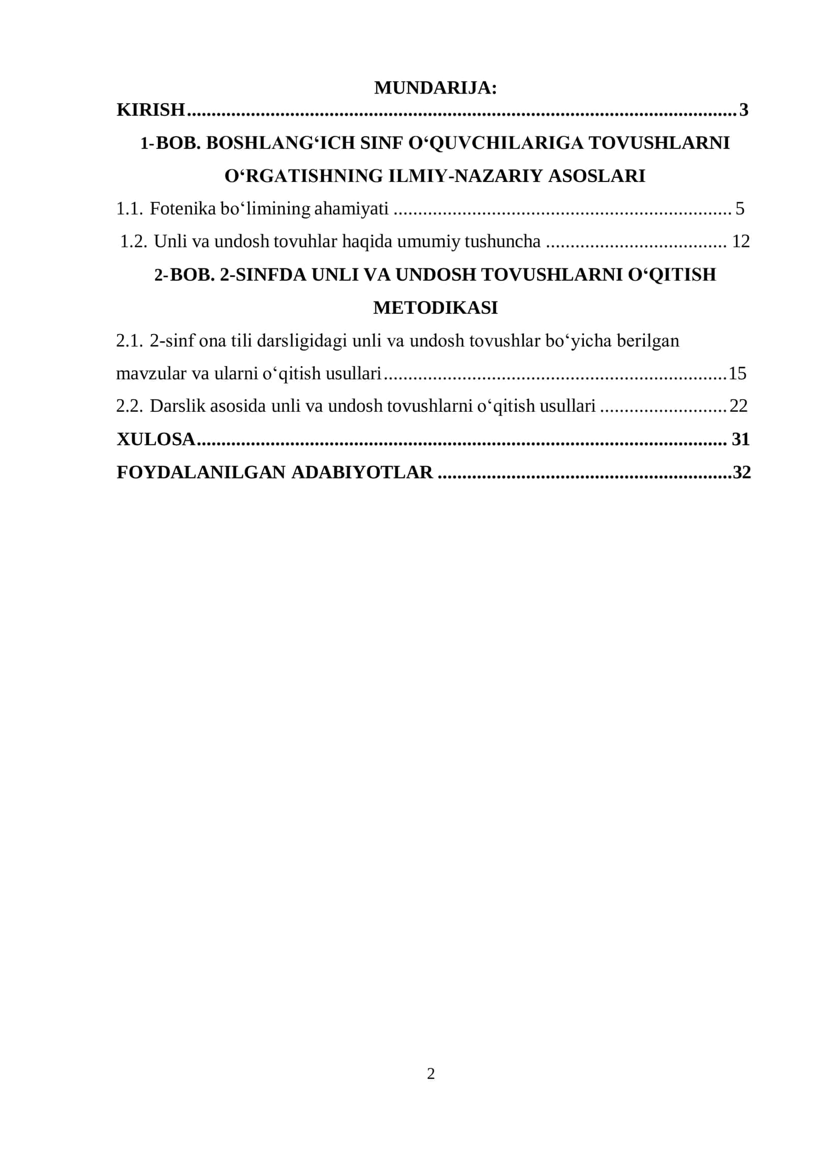 2-SINFDA UNLI VA UNDOSH TOVUSHLARNI OʻQITISH METODIKASI 2
