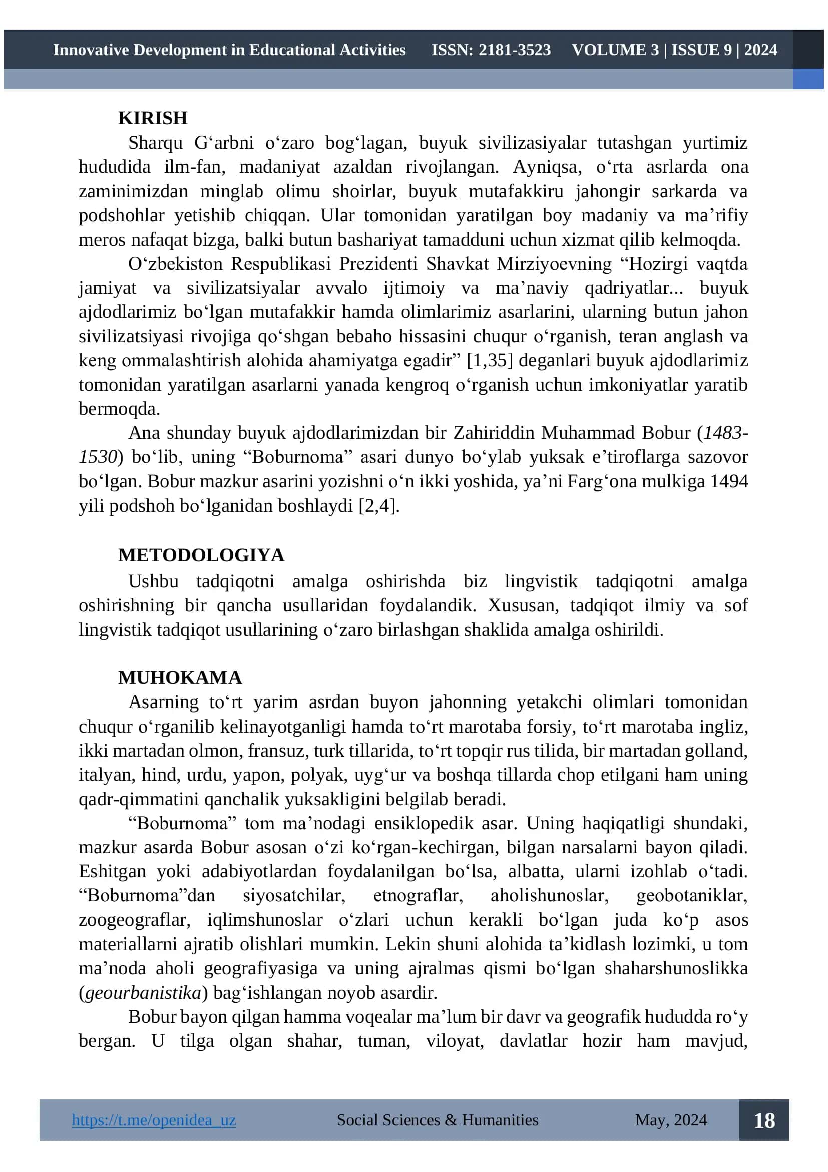 "BOBURNOMA" ASARI VA UNING BUGUNGI KUNDAGI AHAMIYATI 2
