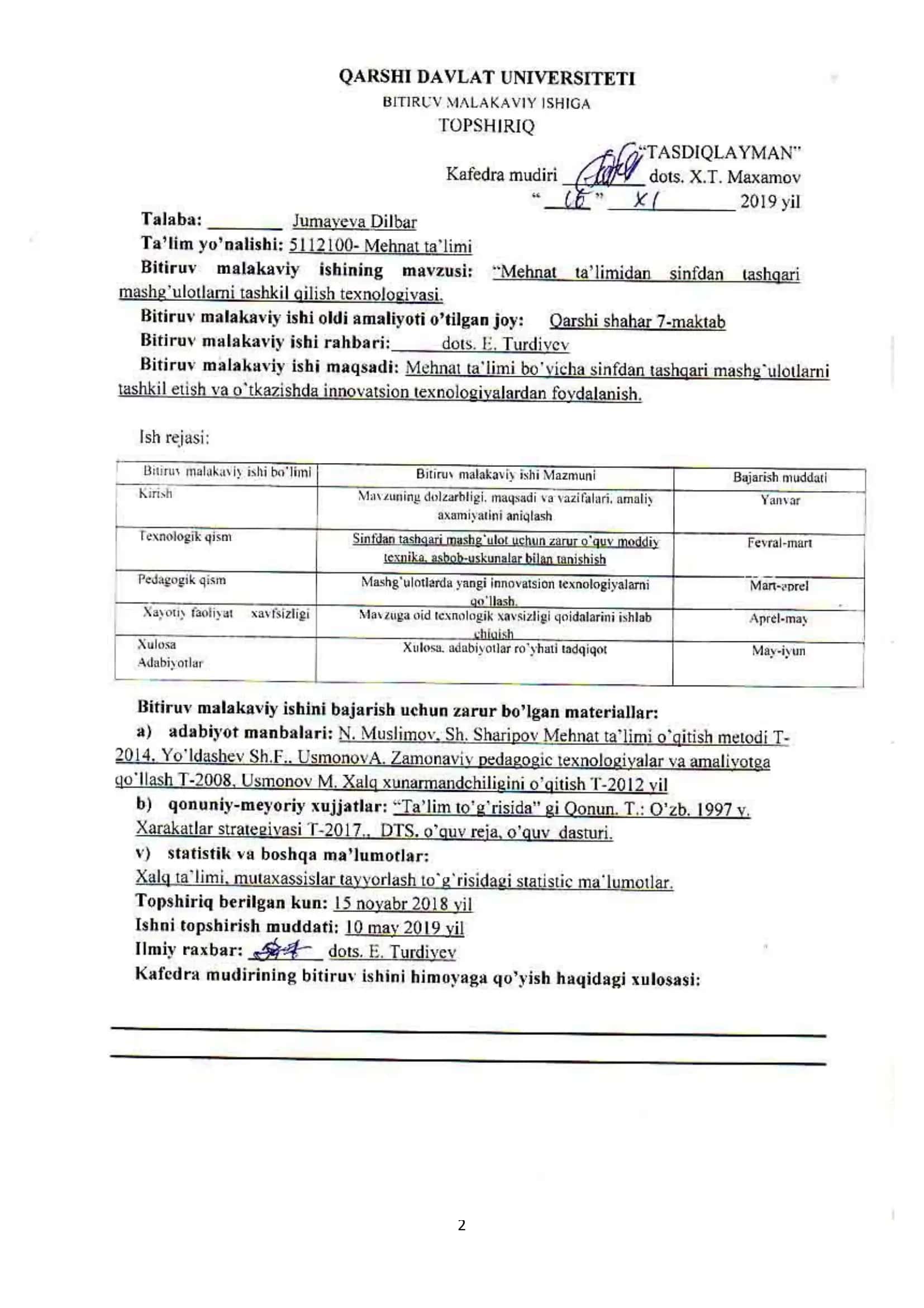 MEHNAT TA’LIMIDA SINFDAN TASHQARI ISHLARNI TASHKIL ETISH TEXNOLOGIYASI 2