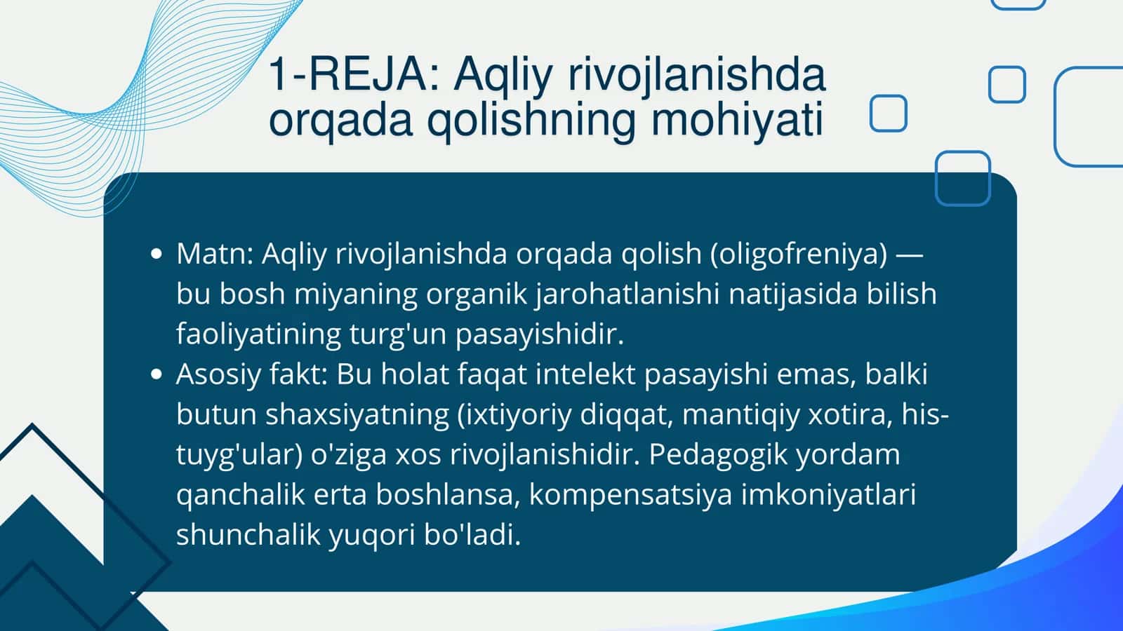 Aqliy rivojlanishda orqada qolgan bolalar bilan ishlash metodikasi 2