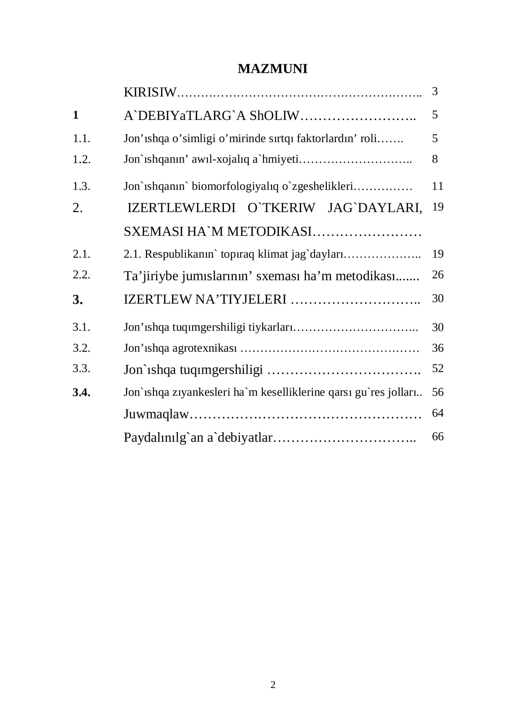 Jon`ıshqa tuqımgershiligin arnawlı sho’lkemlestiriw ilajları 2