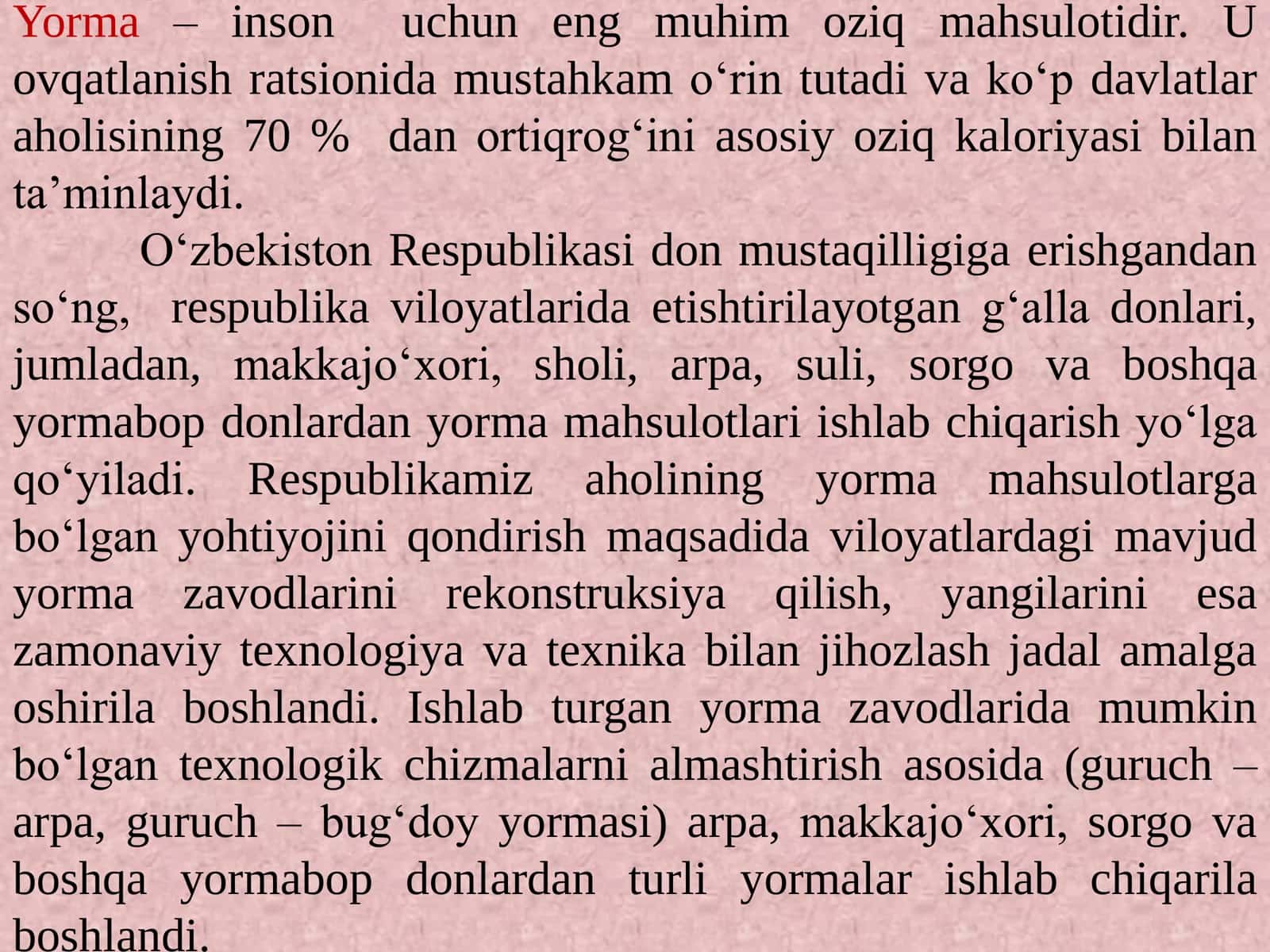 O’zbekiston Respublikasida yorma sanoati va uning ahamiyati 2