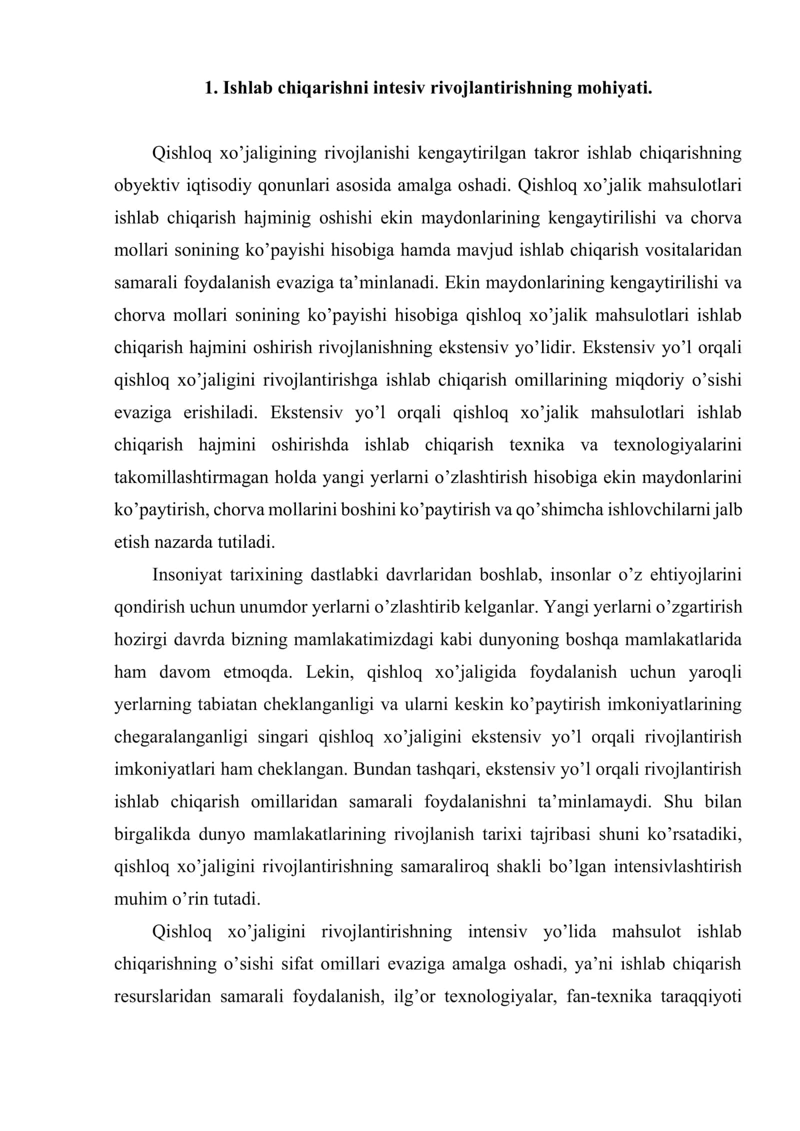 Qishloq xo’jaligini intensivlashtirishning samaradorligini oshirish 2