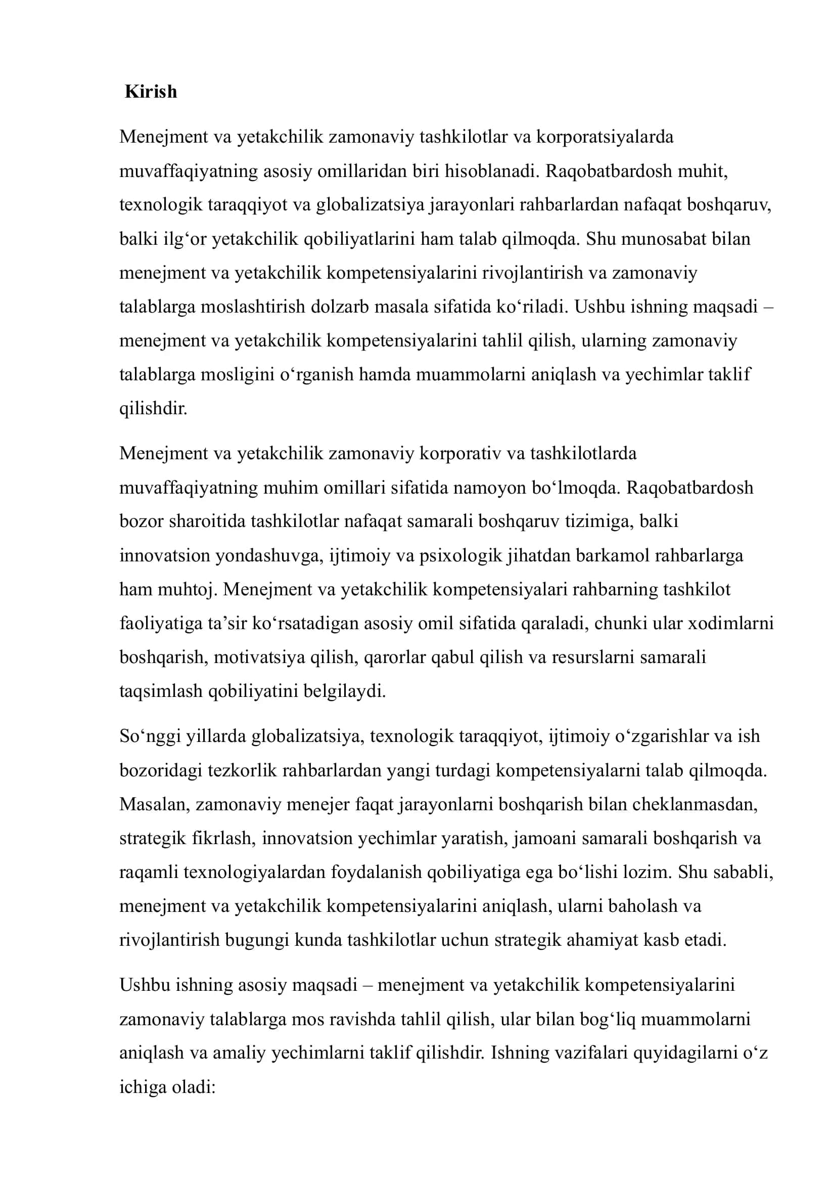 MENEJMENT VA YETAKCHILIK KOMPETENSIYALARI ZAMONAVIY TALABLARGA MOS RAVISHDA BERILGAN MUAMMONI KENG TAHLIL QILISH 2