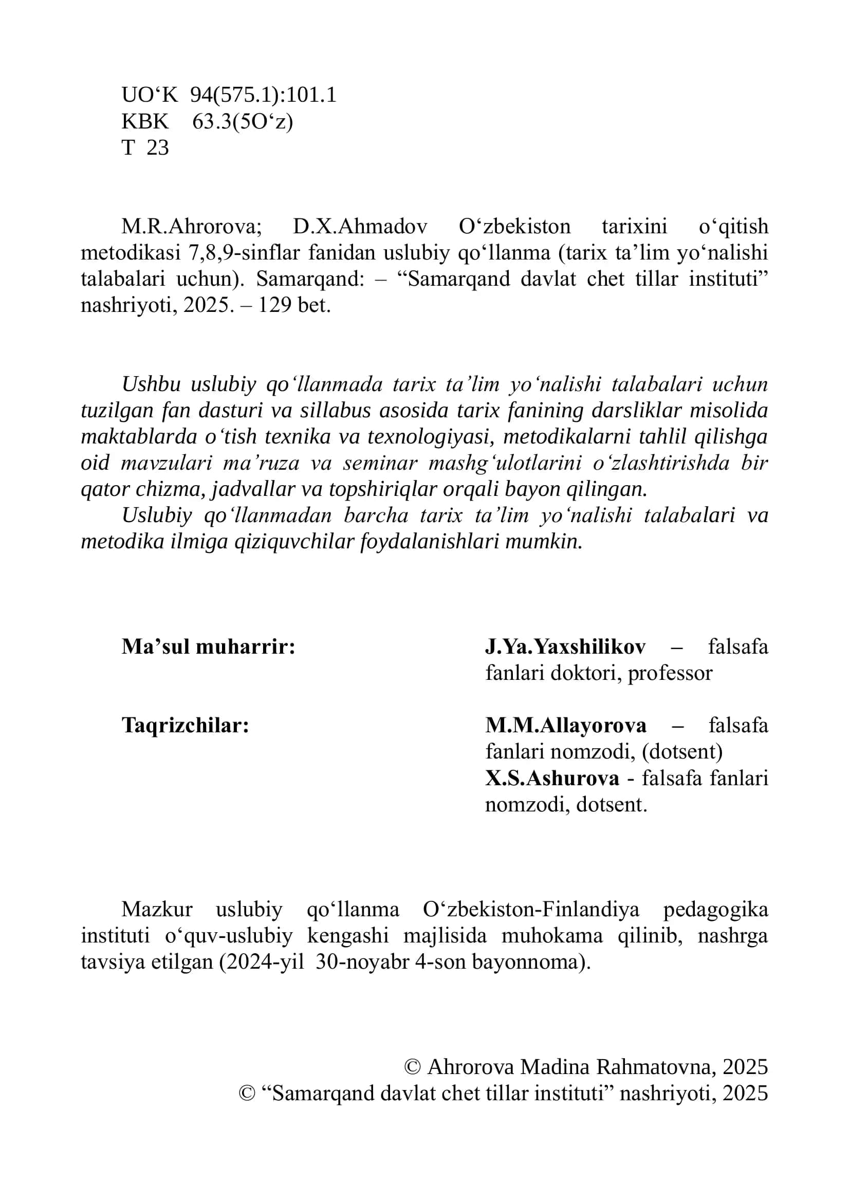 TARIX FALSAFASI VA METODOLOGIYASI 2