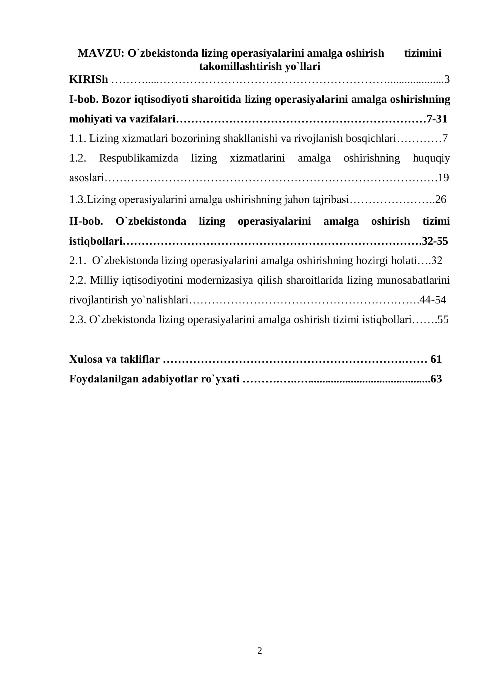 O`zbekistonda lizing operasiyalarini amalga oshirish tizimini takomillashtirish yo`llari 2