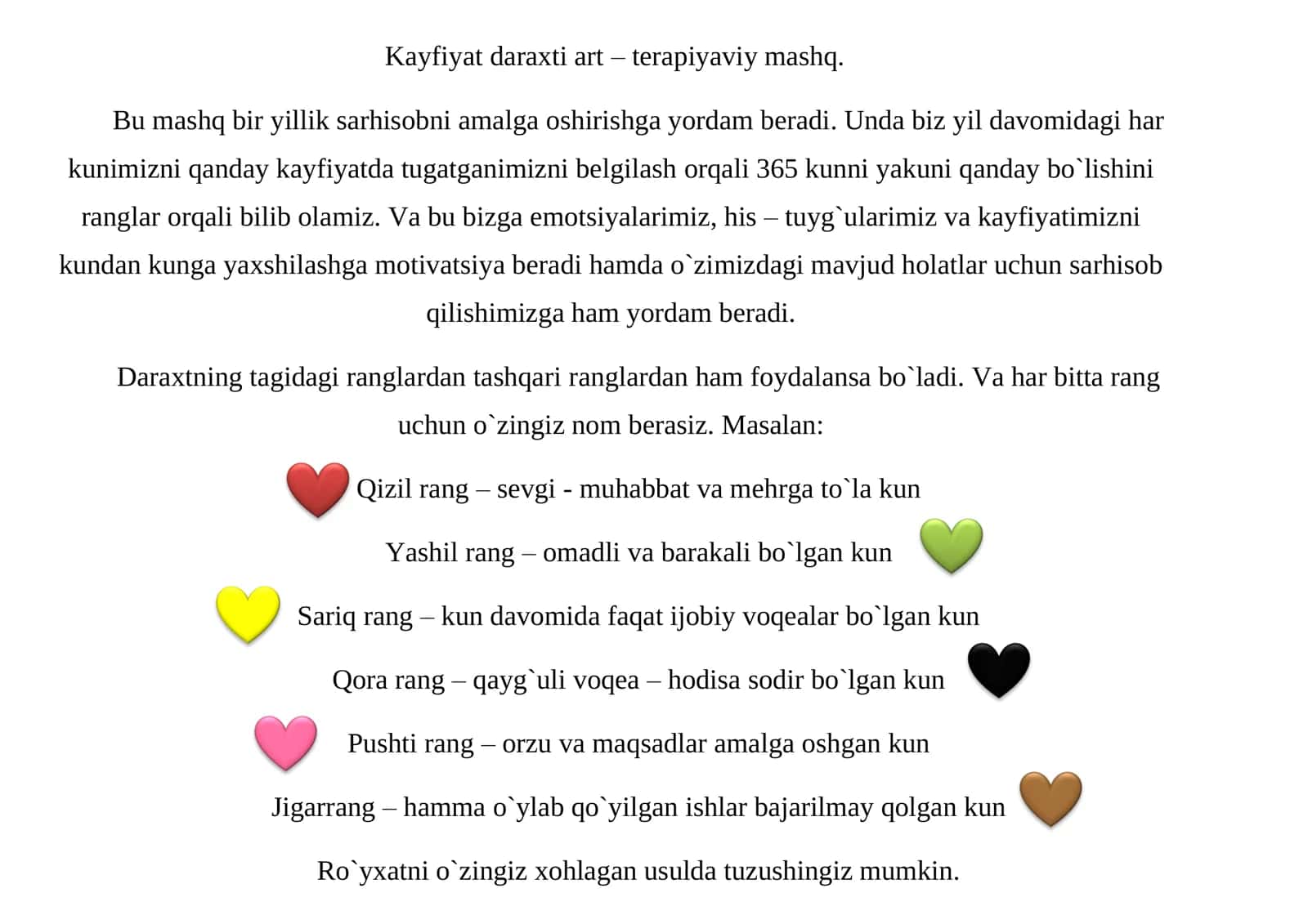 Kayfiyat daraxti art – terapiyaviy mashq 2