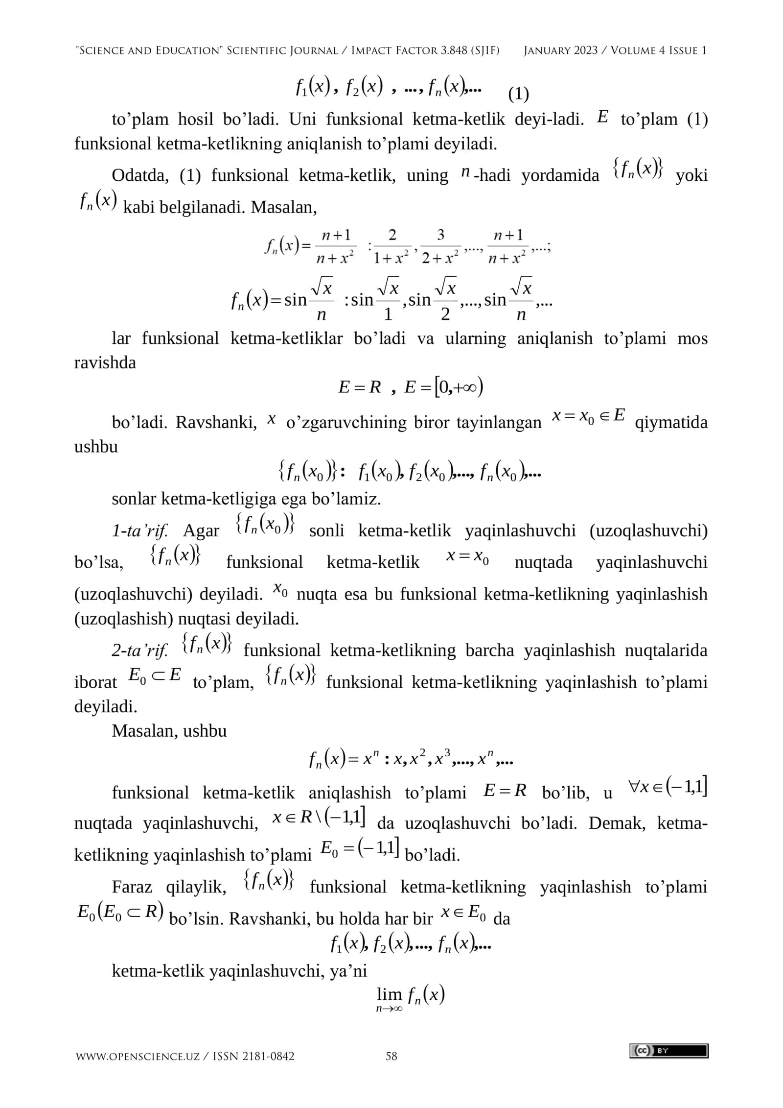 Funksional ketma-ketliklar va qatorlarning tekis yaqinlashishi. Koshi kriteriysi 2