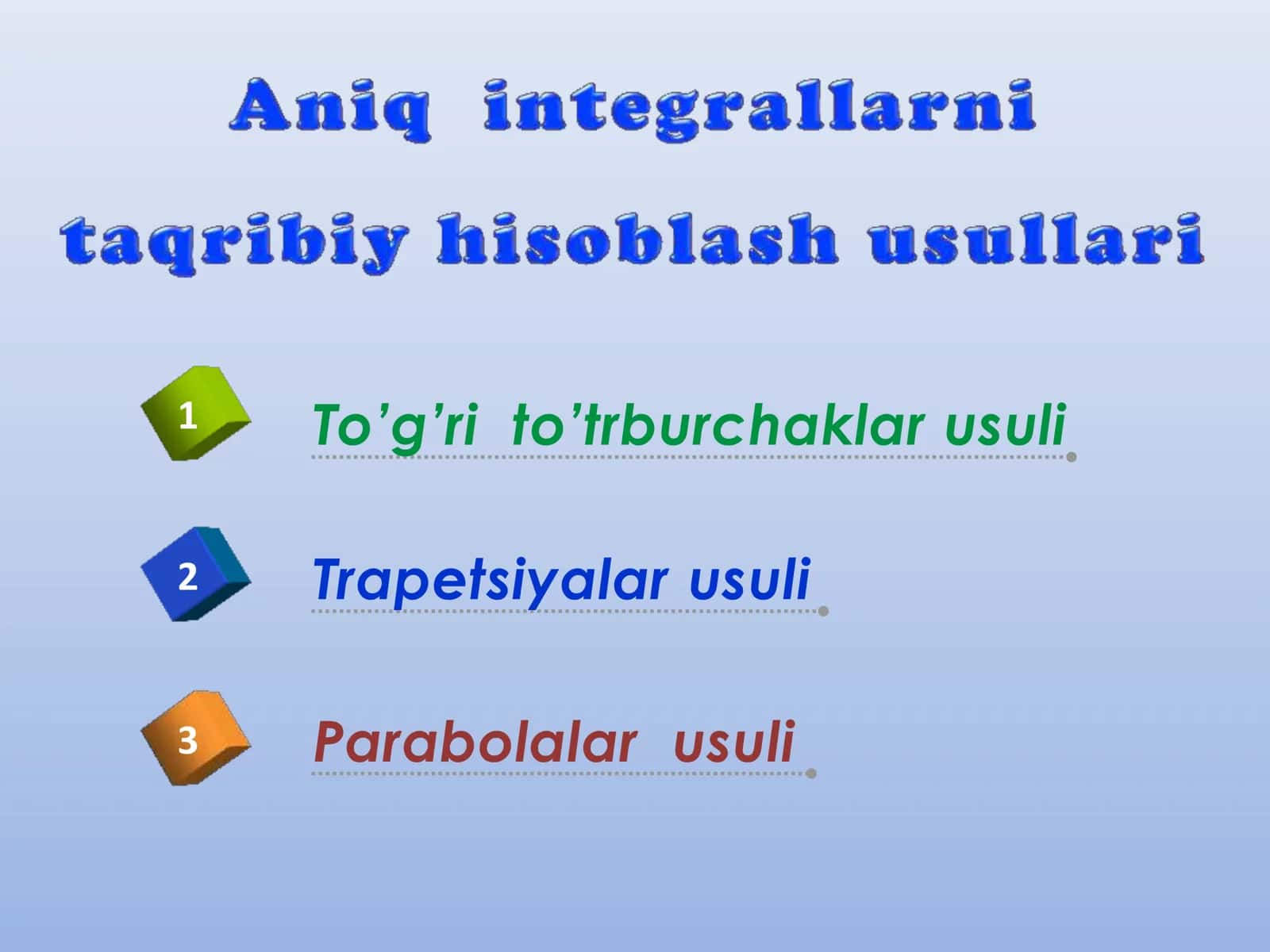 To’g’ri to’trburchaklar usuli 2